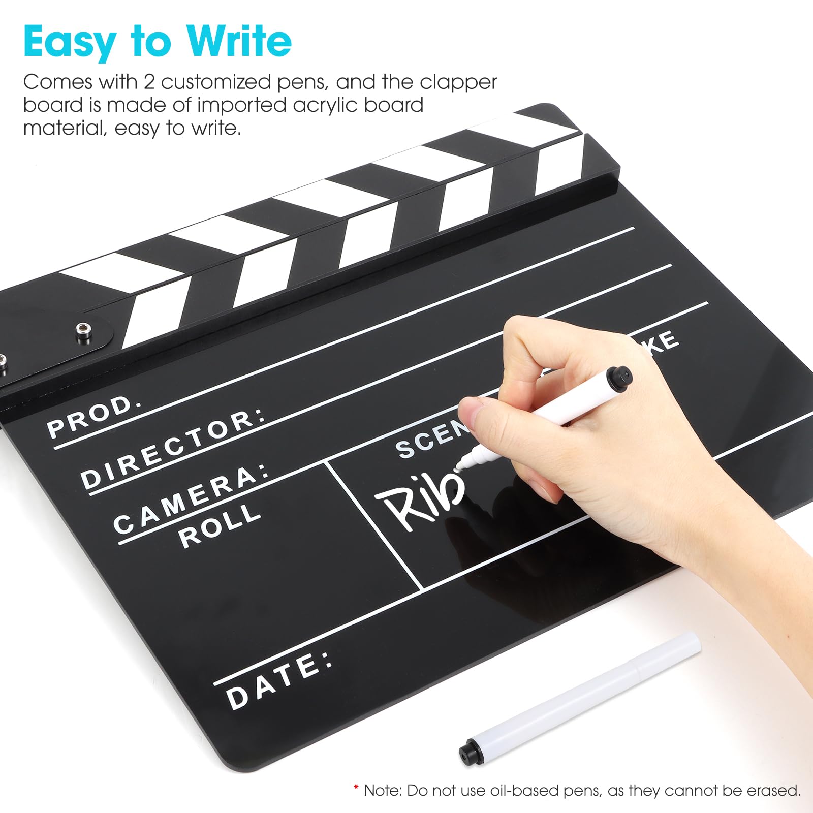 Ribvane Directors Clapboard For Film, Hollywood Slate Move Photography Video Tv Cut Action Scene Acrylic Clapper Board With A Ma