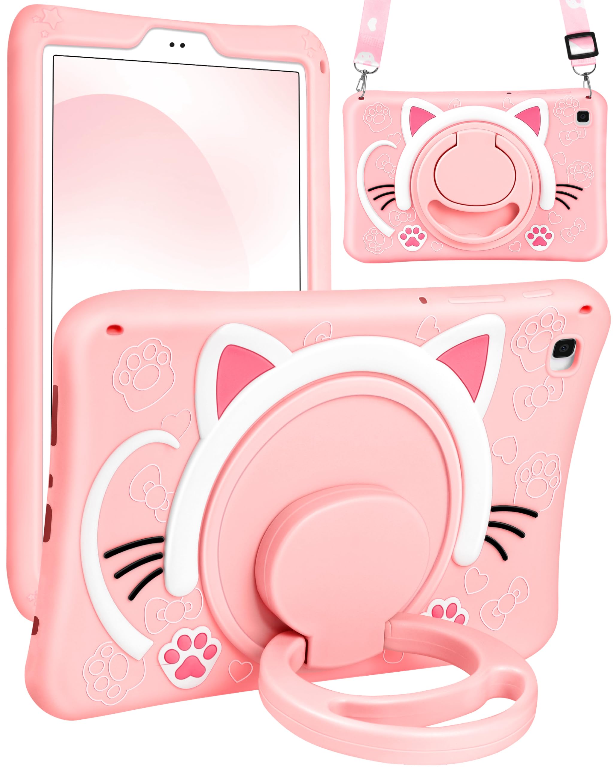 Wazzasoft For Samsung Galaxy Tab A7 Lite 8.7    Case Girls Cute Cat Kawaii Cover Girly 3D Cartoon Women Kitten With Rotating Han