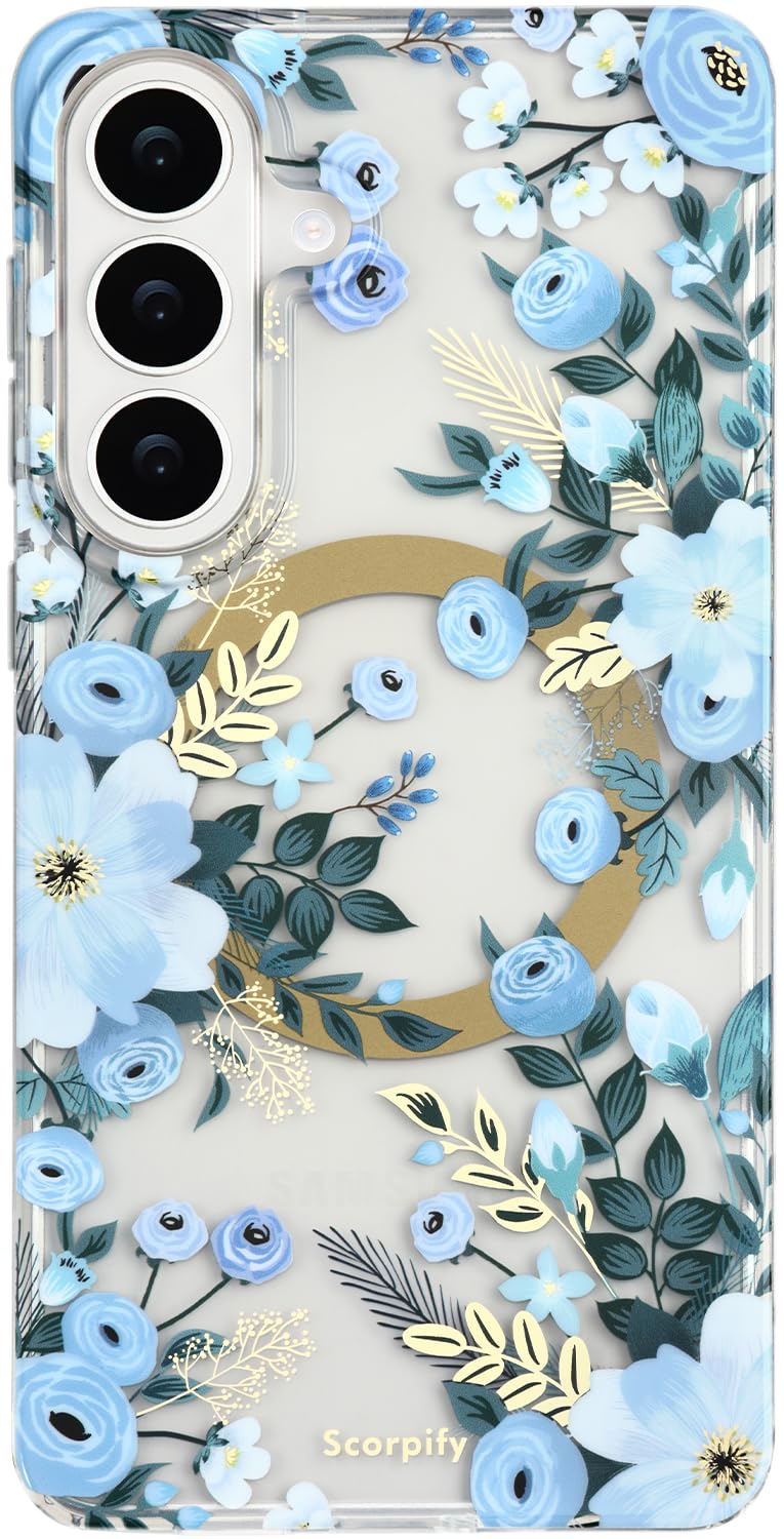SCORPIFY Compatible with Samsung Galaxy S26 Plus Case [Compatible with MagSafe] for Blue Nemophila Floral Design, Cute Magnetic 