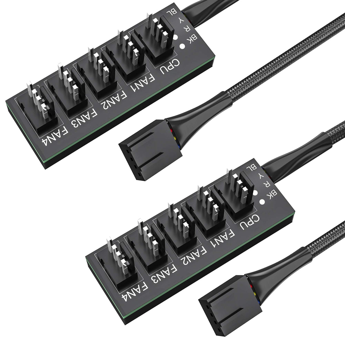 Pwm Fan Hub, 2 Pack Pc Fan Splitter 5 Way Sleeved Power Supply Cable Adapter, Internal Motherboard Fan Power Extension Cable Cor