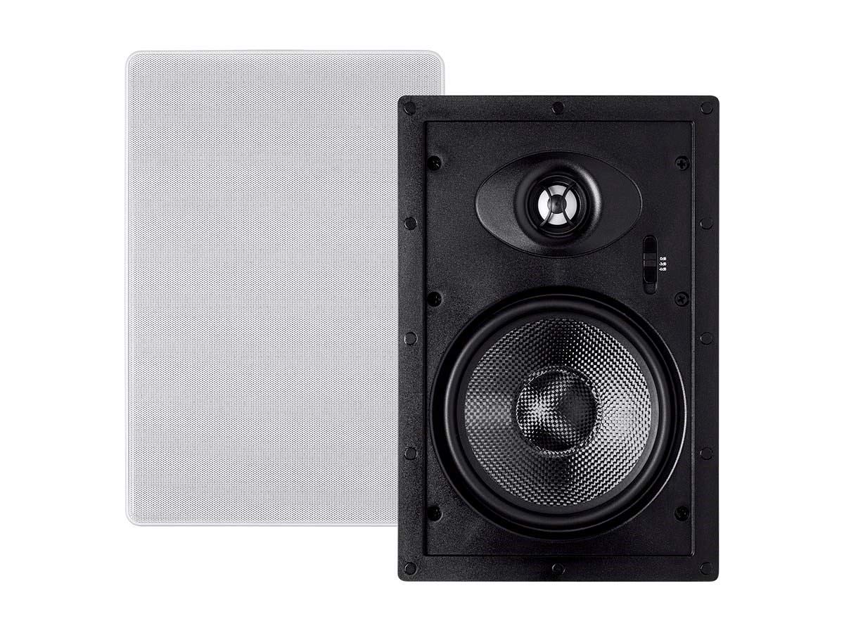 Monoprice 2-Way Carbon Fiber In-Wall Speakers - 6.5in (Pair) With Paintable Magnetic Grille - Alpha Series,Black