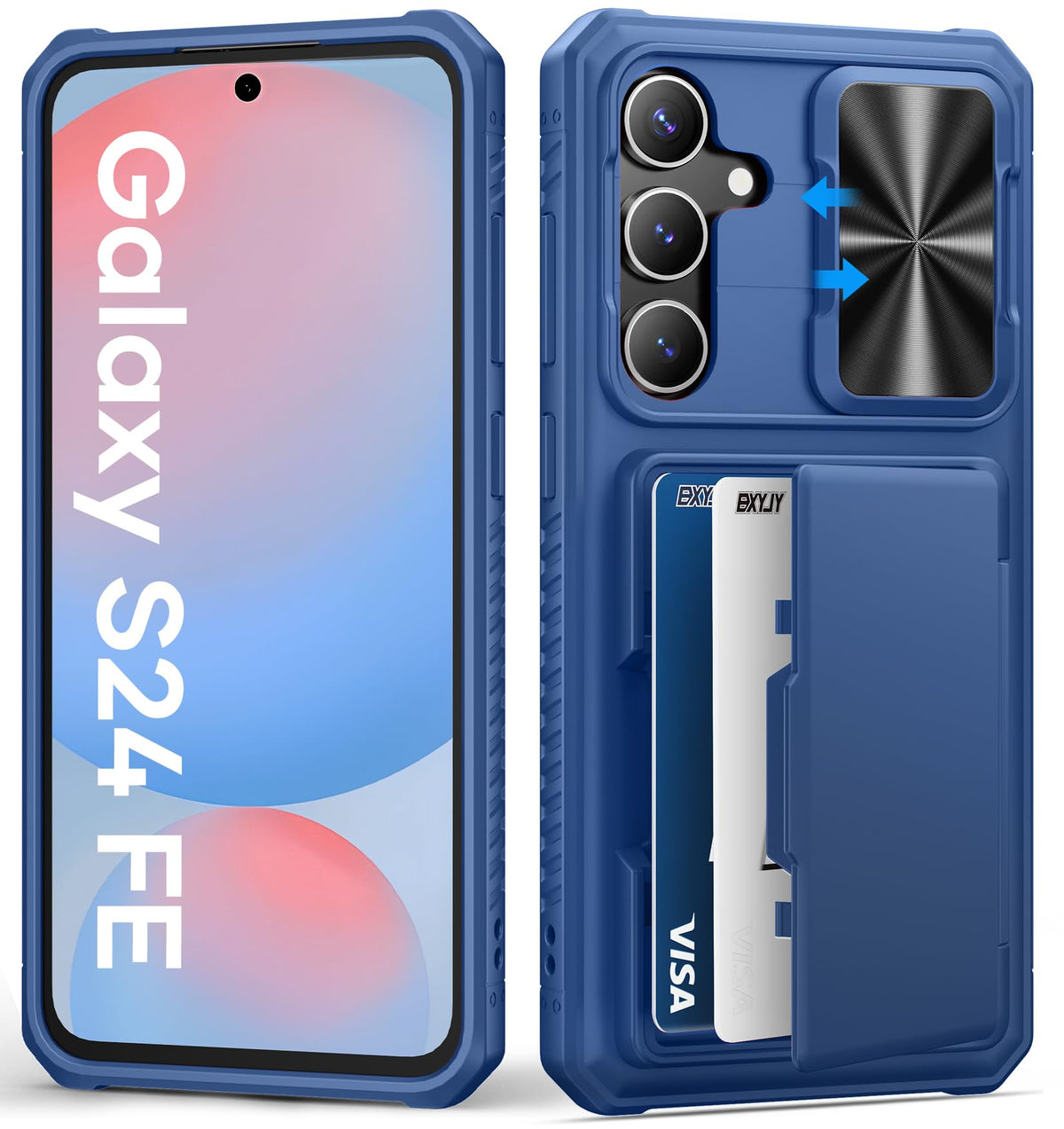 Bxyjy For Samsung Galaxy S24 Fe Wallet Case, Built In Card Holder (Store 4 5 Cards), Slide Camera Cover, Rfid Blocking, Military