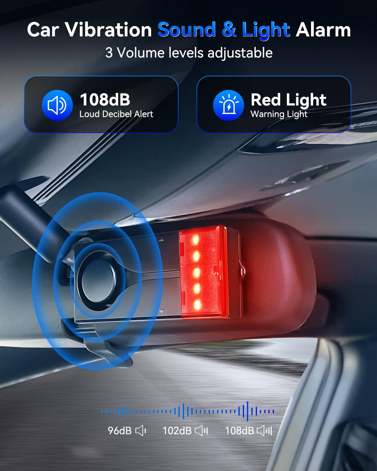 108Db Car Alarm System, Car Anti-Theft Vibration Sensor Alarm & Red Light, Wireless Remote Anti Theft Vehicle Device With Magnet