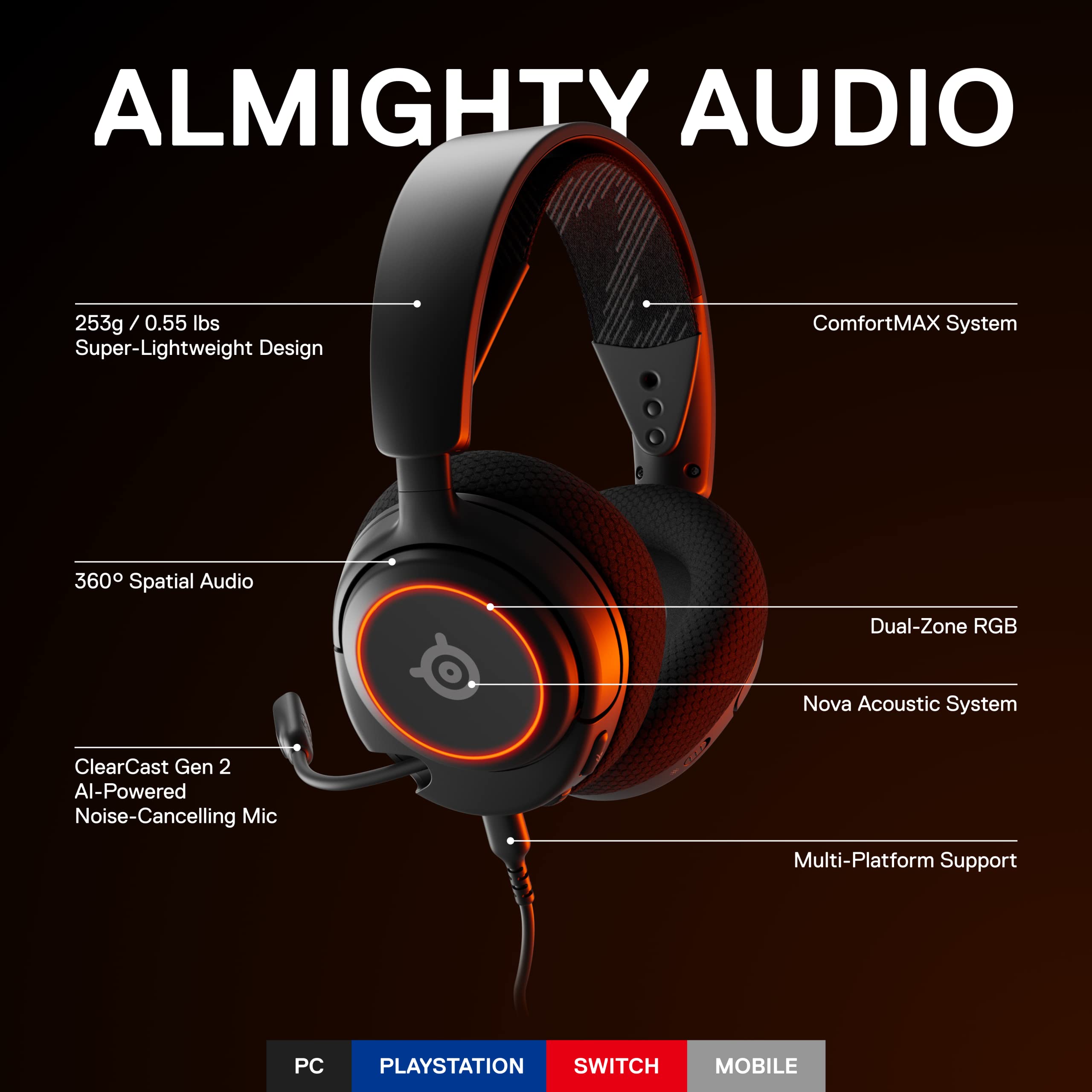 Steelseries New Arctis Nova 3 Multi Platform Gaming Headset   Signature Arctis Sound   Clearcast Gen 2 Mic   Pc, Ps5/Ps4, Xbox S