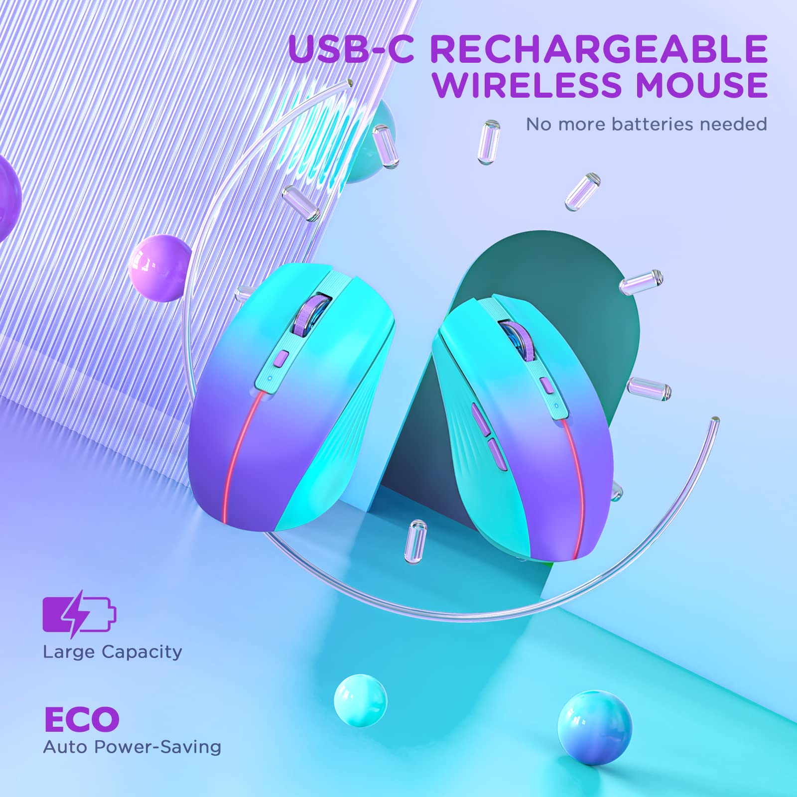 Rapique Bluetooth Wireless Mouse, Rechargeable Slient Multi Device Computer Mice (Tri Mode: Bt1/2+2.4Ghz) With Usb Receiver, Erg