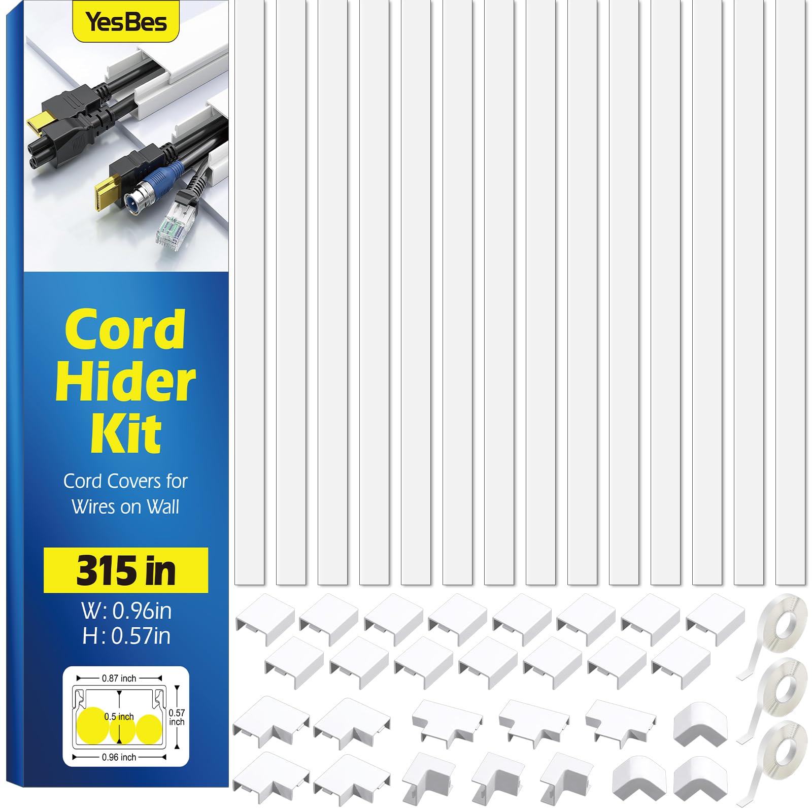 315In Cord Hider Kit, Paintable Cable Raceway, Cord Covers For Wires On Wall, Cord Hider For Wall Mount Tv, Tv Cable Hider Wall