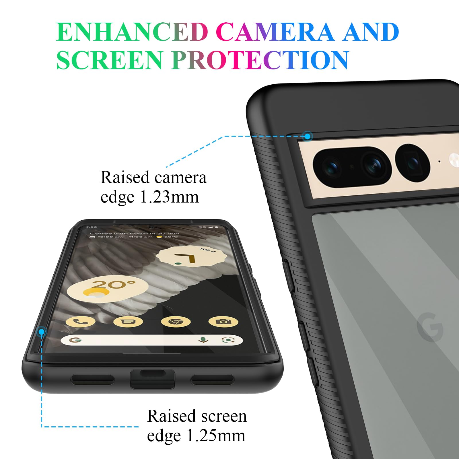 Wahhle Compatible With Google Pixel 7 Pro Case, Built In Screen Protector Full Body Shockproof Slim Fit Bumper Protective Phone