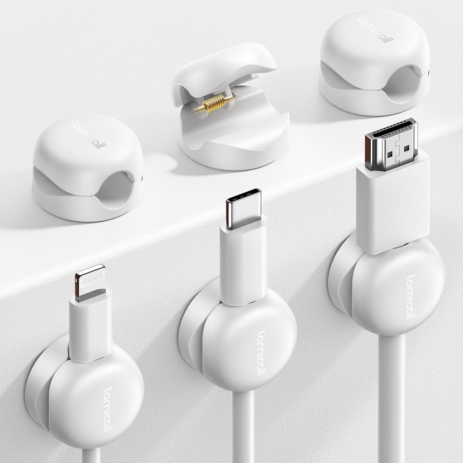 Lamicall Cord Organizer, Spring Cable Management Clips   6Pack Compact Desk Cable Holder Clips, Nightstand Phone Charging Cord H