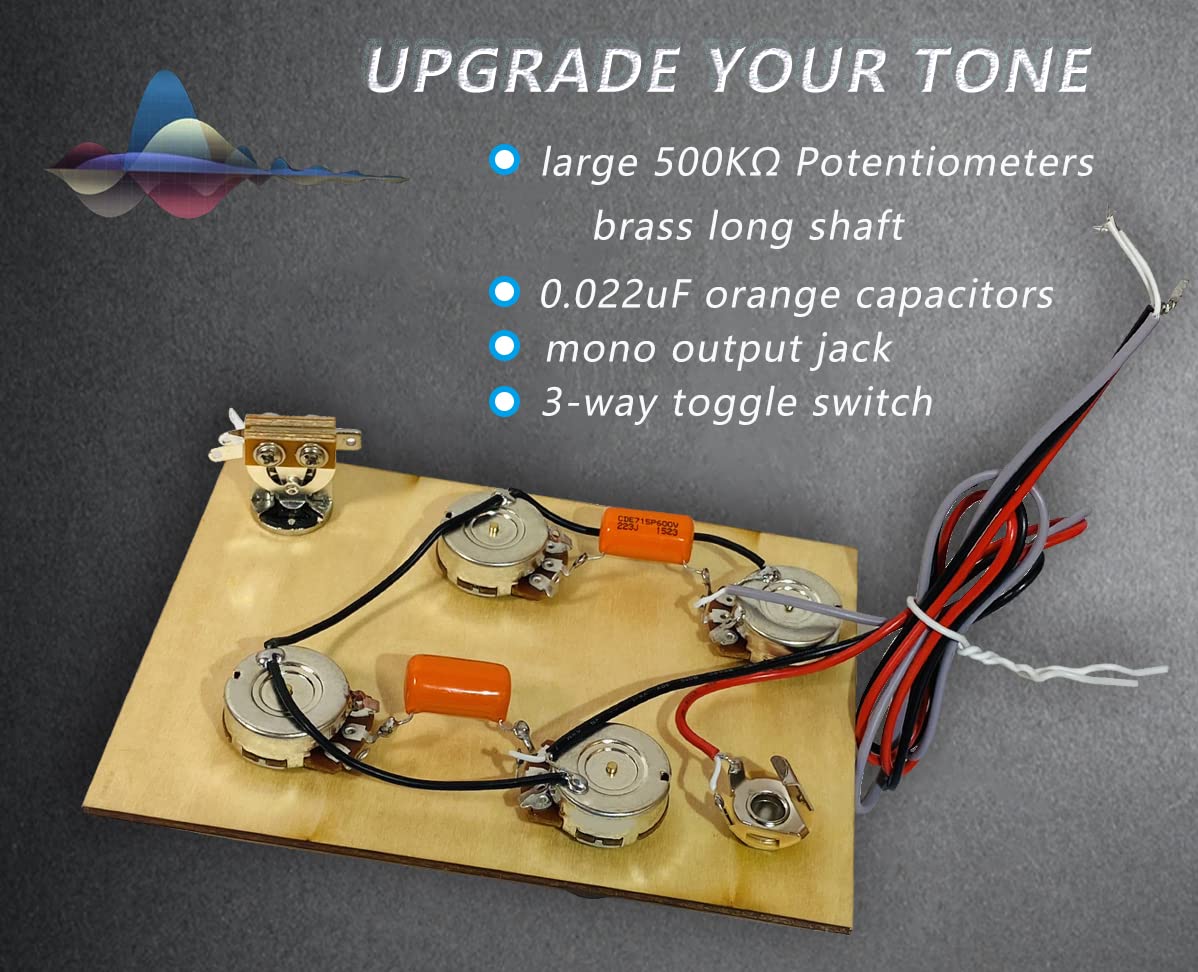 Lamsam Pre-Soldered Wiring Harness For Guitars With Humbucker Pickup, Standard Wiring Kit With Long Shaft Potentiometers Orange