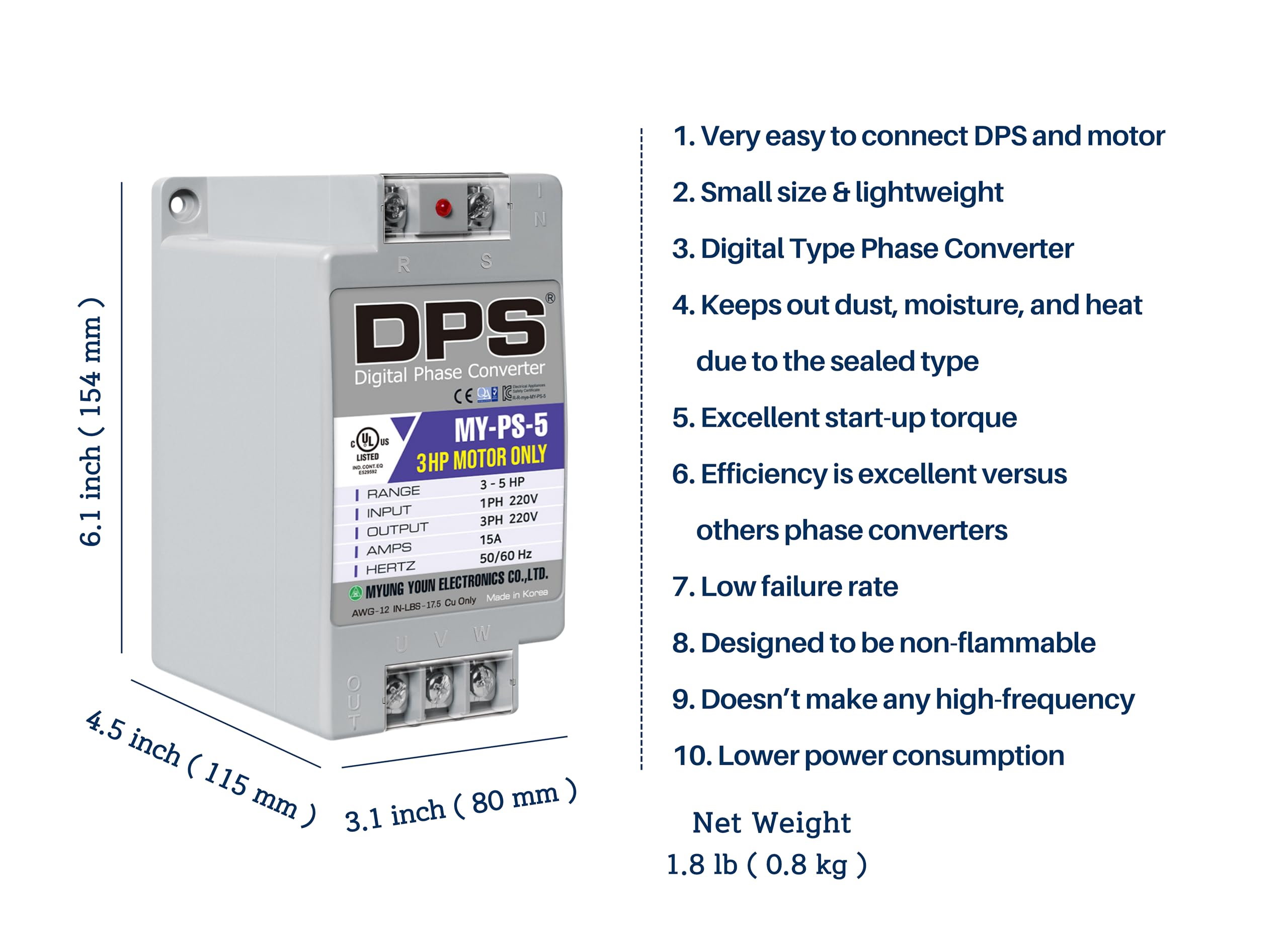 Capacity(Dps) 5Hp 15A 220V, Single Phase To 3 Phase Converter, 220V My Ps 5 Must Be Only Used For 3Hp(2.2Kw) 9A 220V 3 Phase Mot