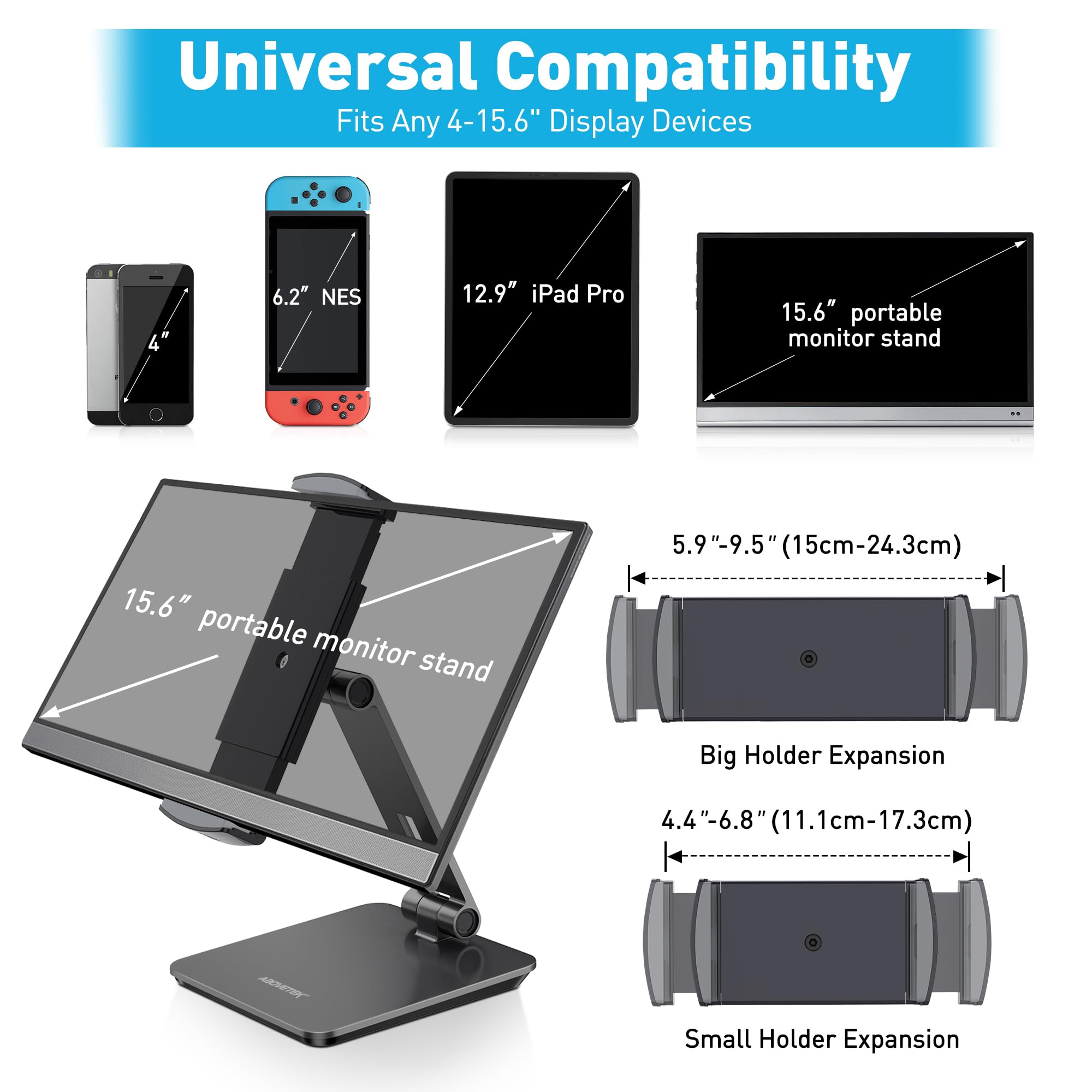 Abovetek Business Kiosk Aluminum Tablet Ipad Stand, 360 Swivel Tablet & Phone Holders For Any 4'' 15.6'' Display Tablets/Cell Ph