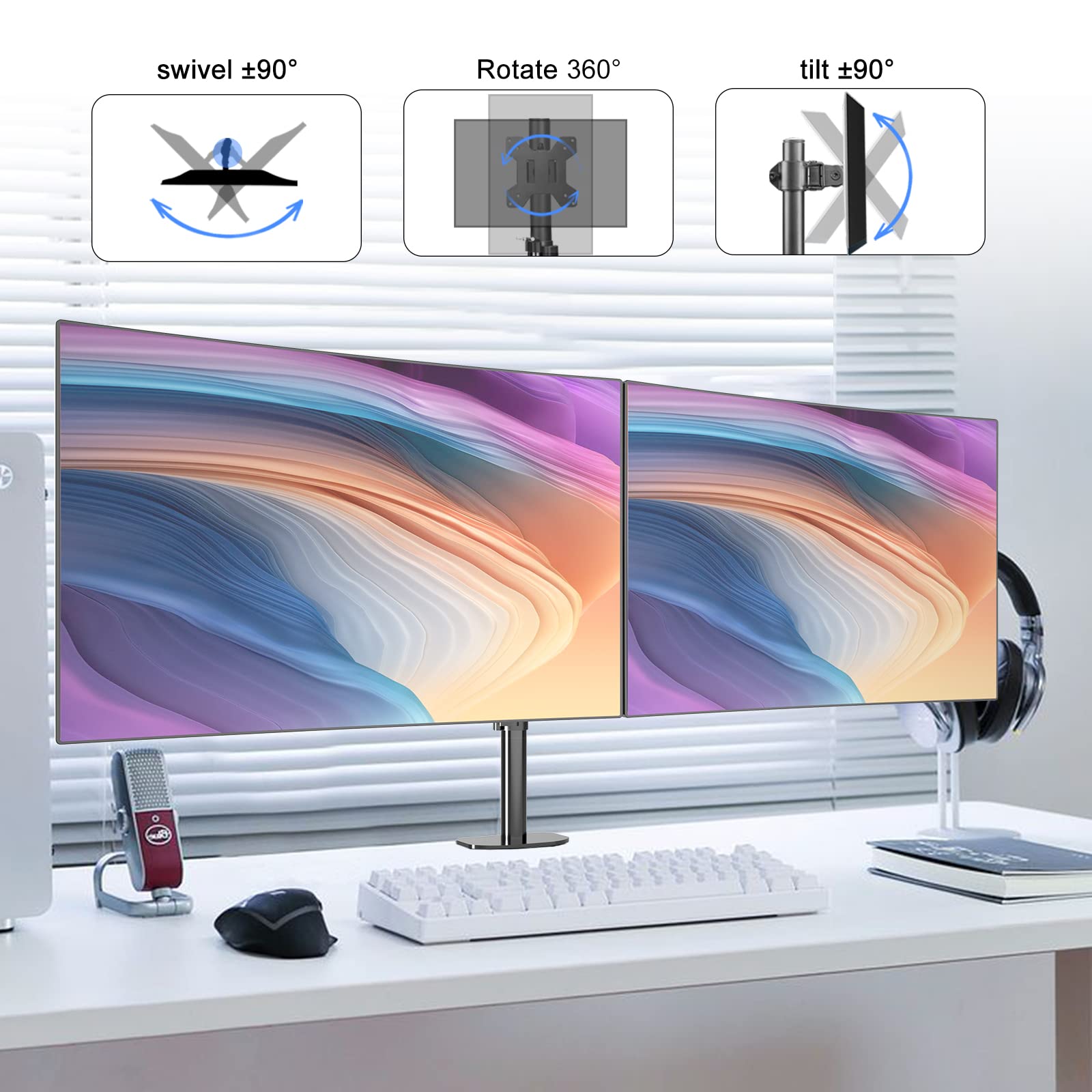 Pholiten Dual Monitor Arm, Monitor Stands For 2 Monitors, Dual Monitor Mount, Computer Monitor Stand For Desk, Monitor Mounts Fo