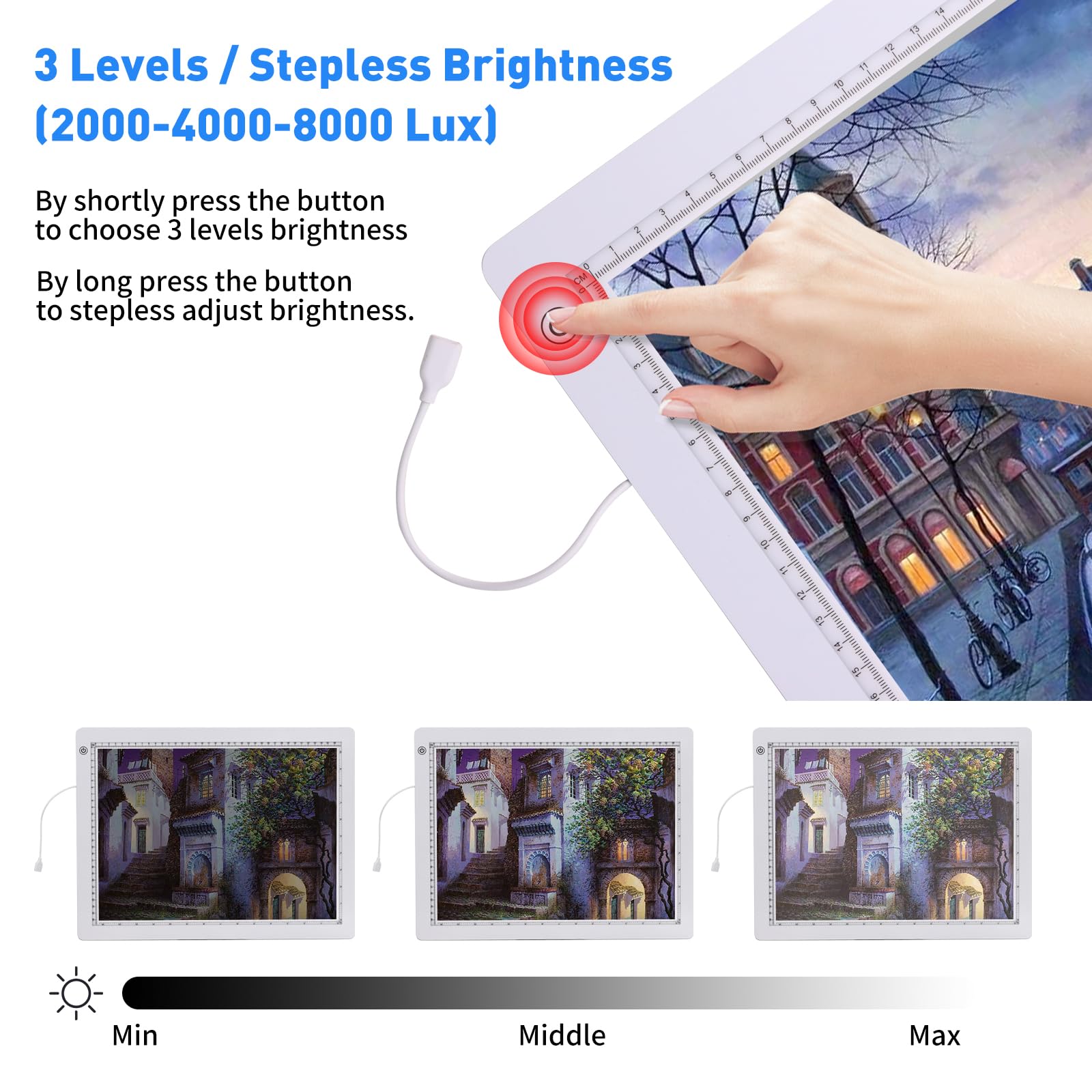 Toheto A4 Light Pad With Foldable Stand, Ul Certified Adapter, 8000 Lux Super Bright Ultra Thin Pad For Cricut Weeding Vinyl, Ar