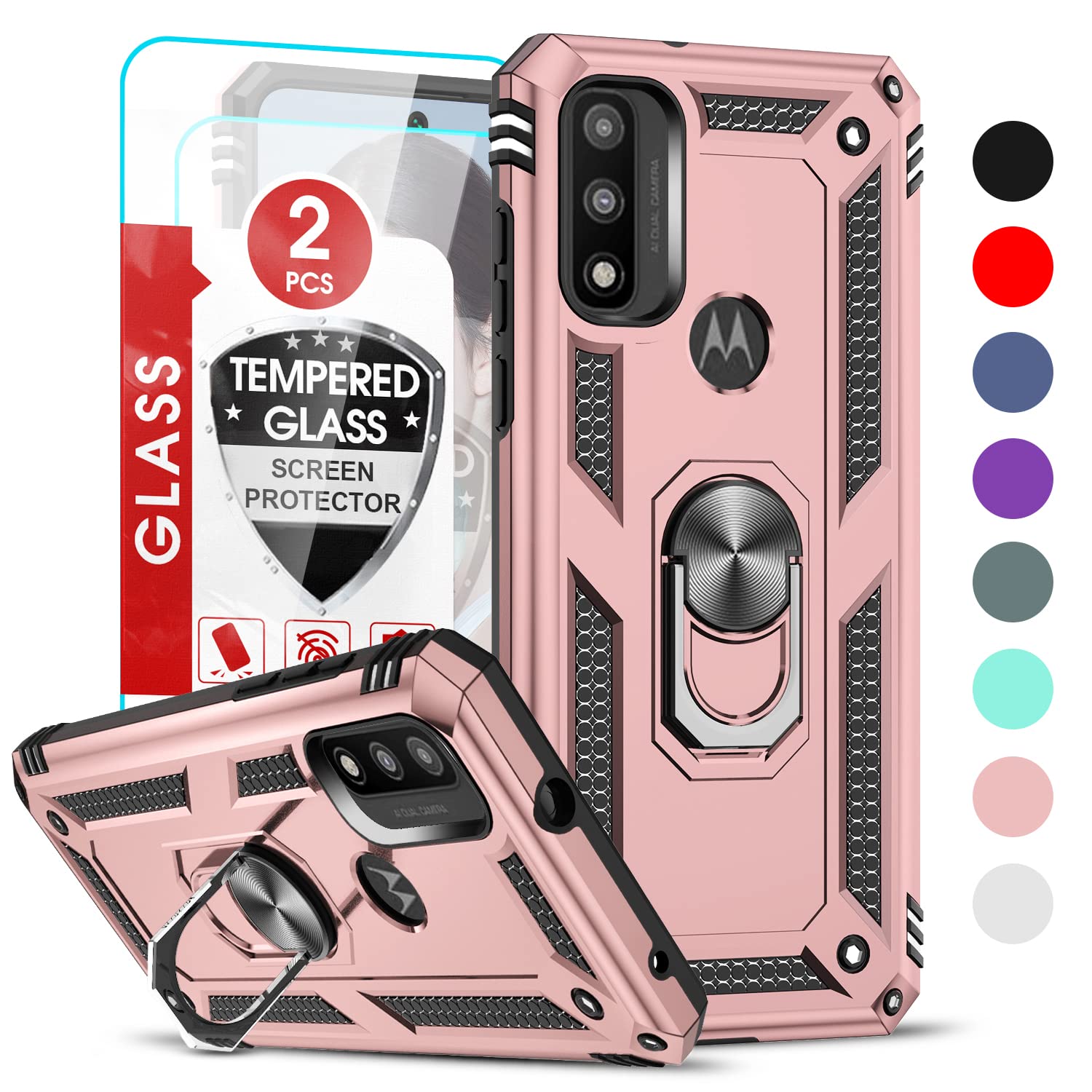 Leyi For Motorola Moto G Play 2023 Phone Case, Moto G Pure/G Power Case 2022 With 2 Pcs Tempered Glass Screen Protector, Militar