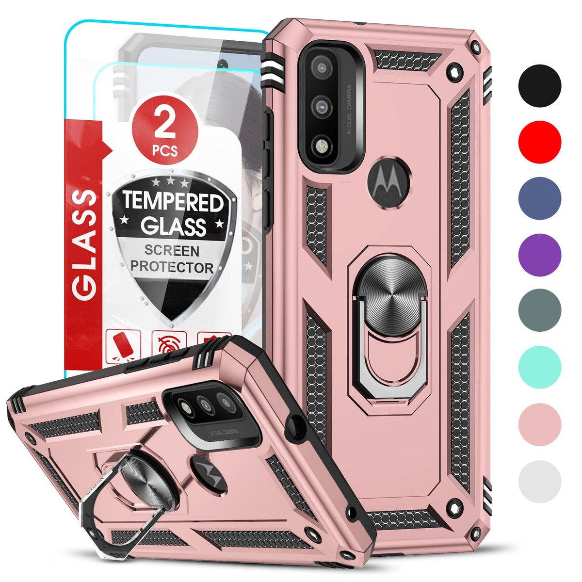 Leyi For Motorola Moto G Play 2023 Phone Case, Moto G Pure/G Power Case 2022 With 2 Pcs Tempered Glass Screen Protector, Militar