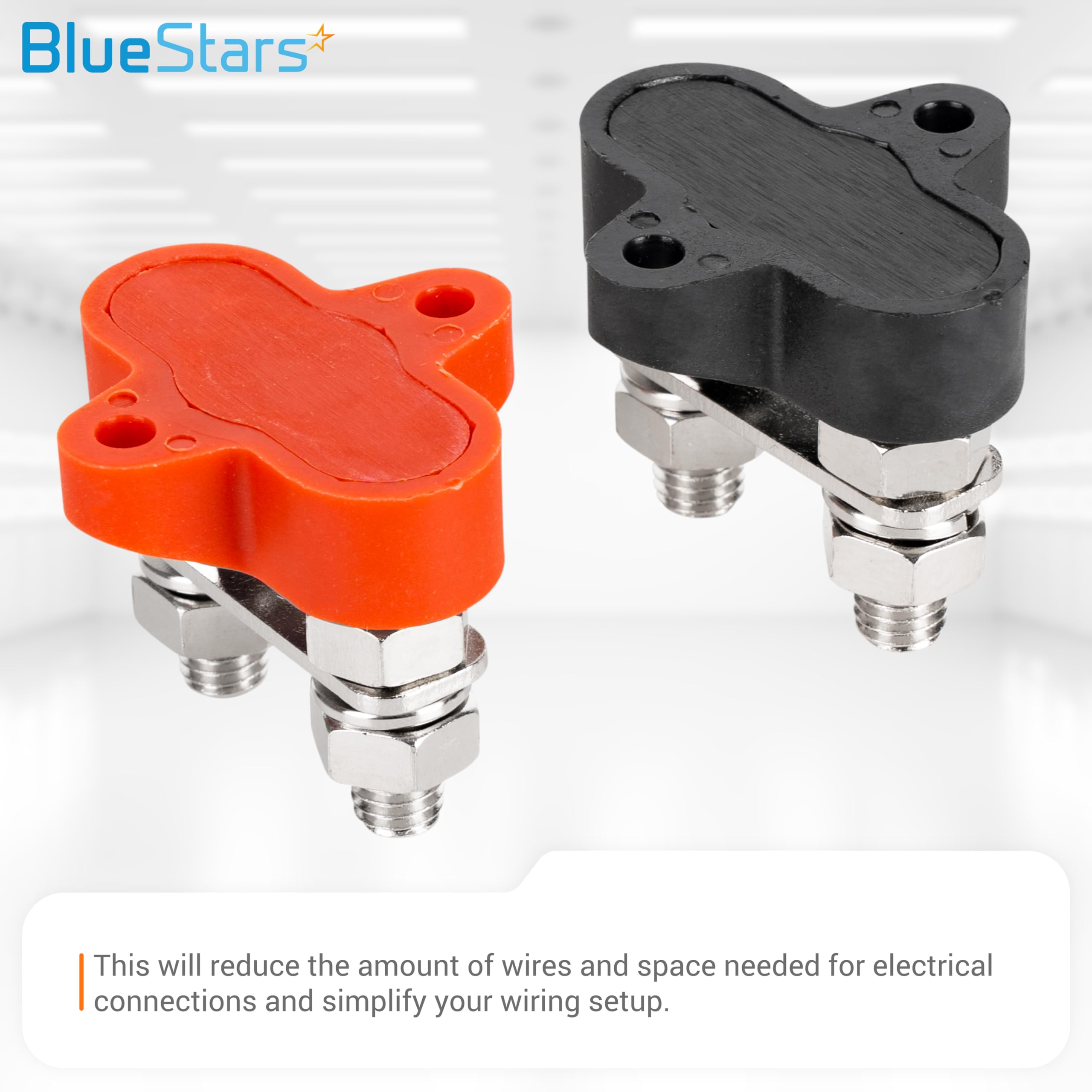 Bluestars 2 Packs 5/16'' (M8) Dual Bus Bar Max 48V Dc 250A   Power Distribution Block, Insulated Studs Battery Junction Terminal