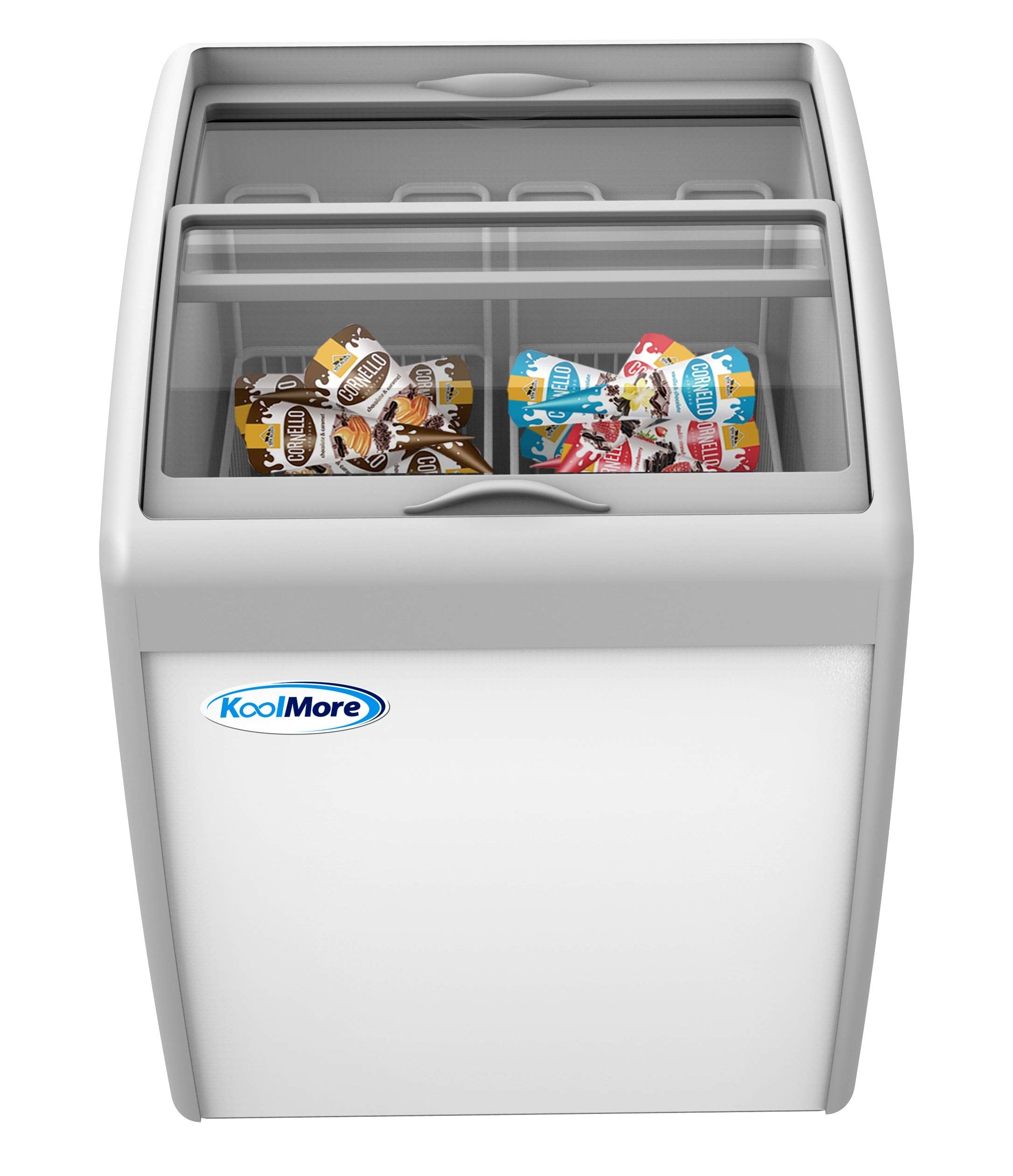 KoolMore  MCF6C Commercial Ice Cream Freezer Display Case, Glass Top Chest Freezer with 2 Storage Baskets and Clear, Sliding L
