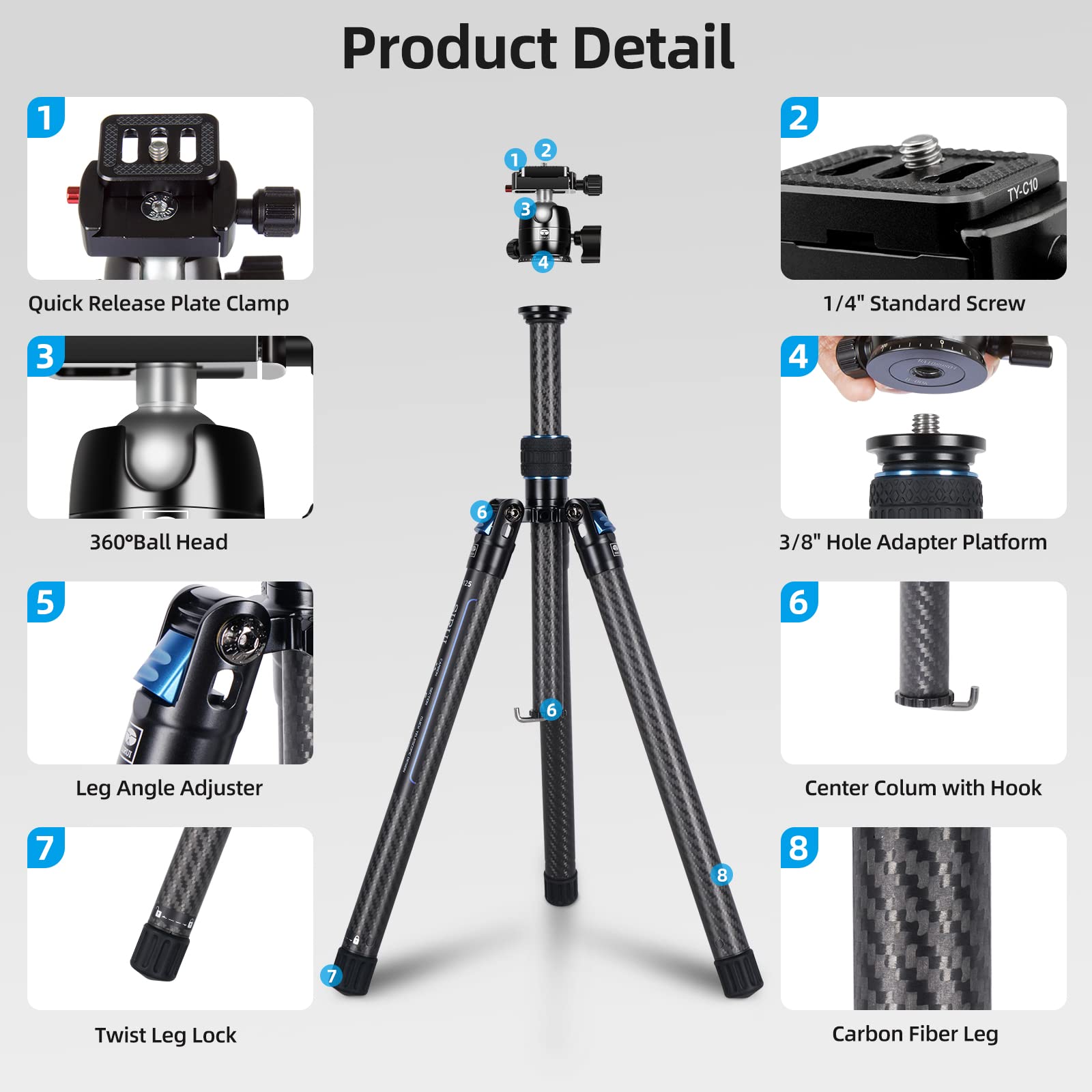 Sirui Carbon Fiber Tripod With B 00K Panoramic Ball Head, 59.8� Compact Lightweight Travel Tripod At 125, Quick Release Reverse Folding Legs, Reversible Center Column, Max Load 22Lbs   Traveler X I
