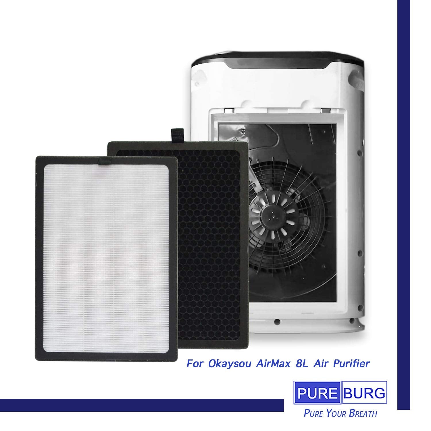 Pureburg Airmax 8L True Hepa Replacement Filter Set Compatible With Okaysou Airmax 8L Air Purifier,H13 4 Stage Filtration Activa