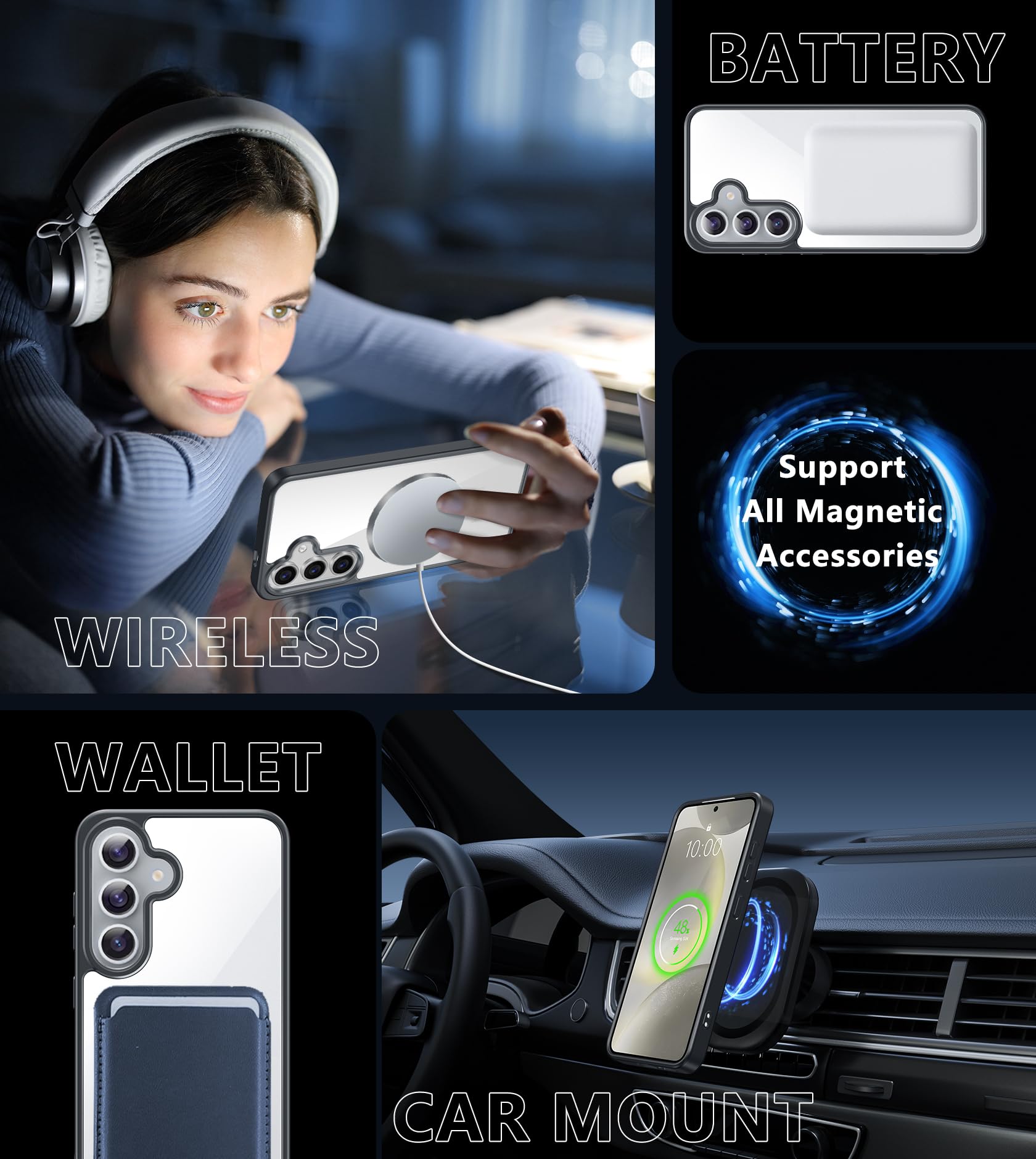 Fntcase For Samsung Galaxy S24 Case: Support Magnetic Charging Anti Yellowing Shockproof Protective Phone Cover | Military Grade