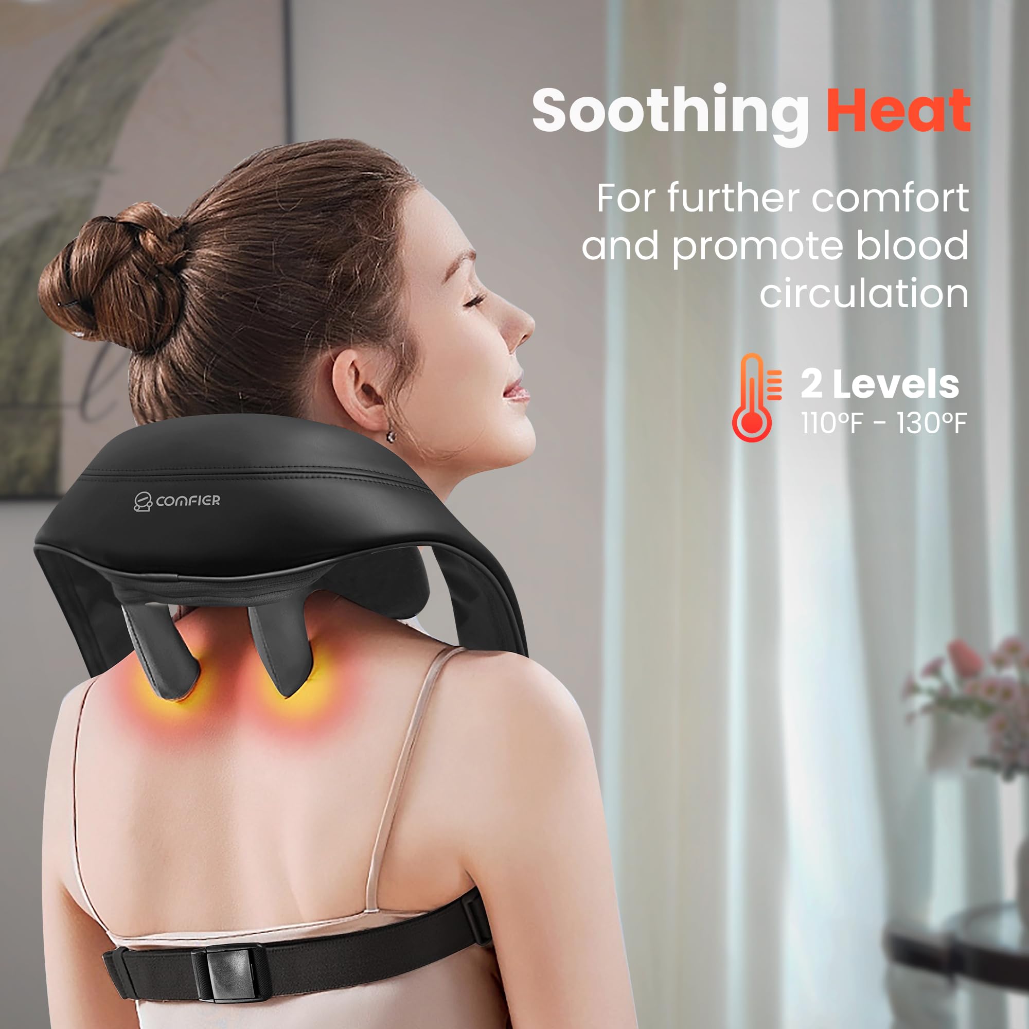 Comfier Cordless Neck Massager With Heat, 4D Kneading Neck And Shoulder Massager Deep Tissue, Shiatsu Neck Back Massager Pillow,