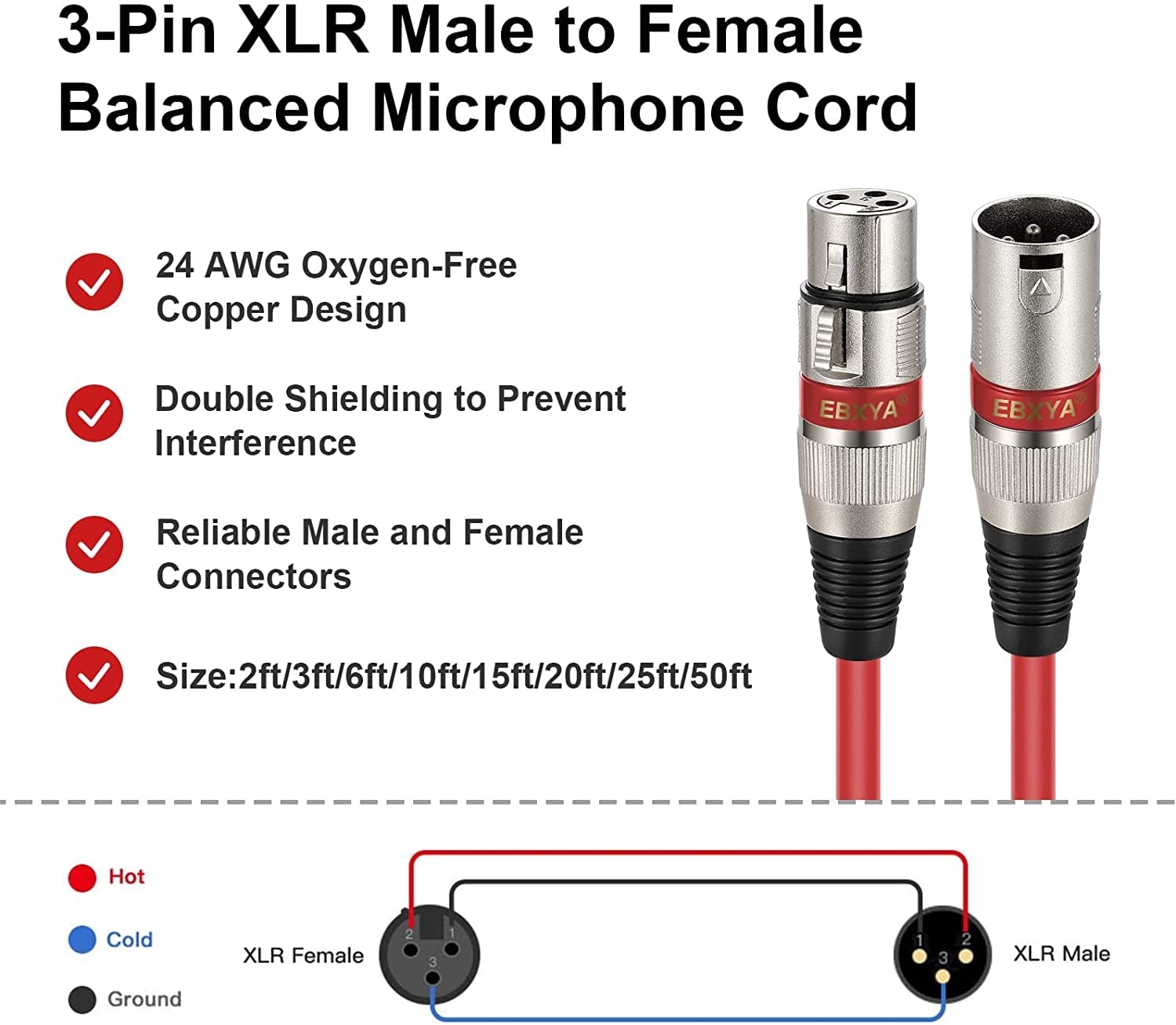 Ebxya Xlr Cable 15 Feet 10 Color Packs  Xlr Male To Female For Audio Mixer Microphone