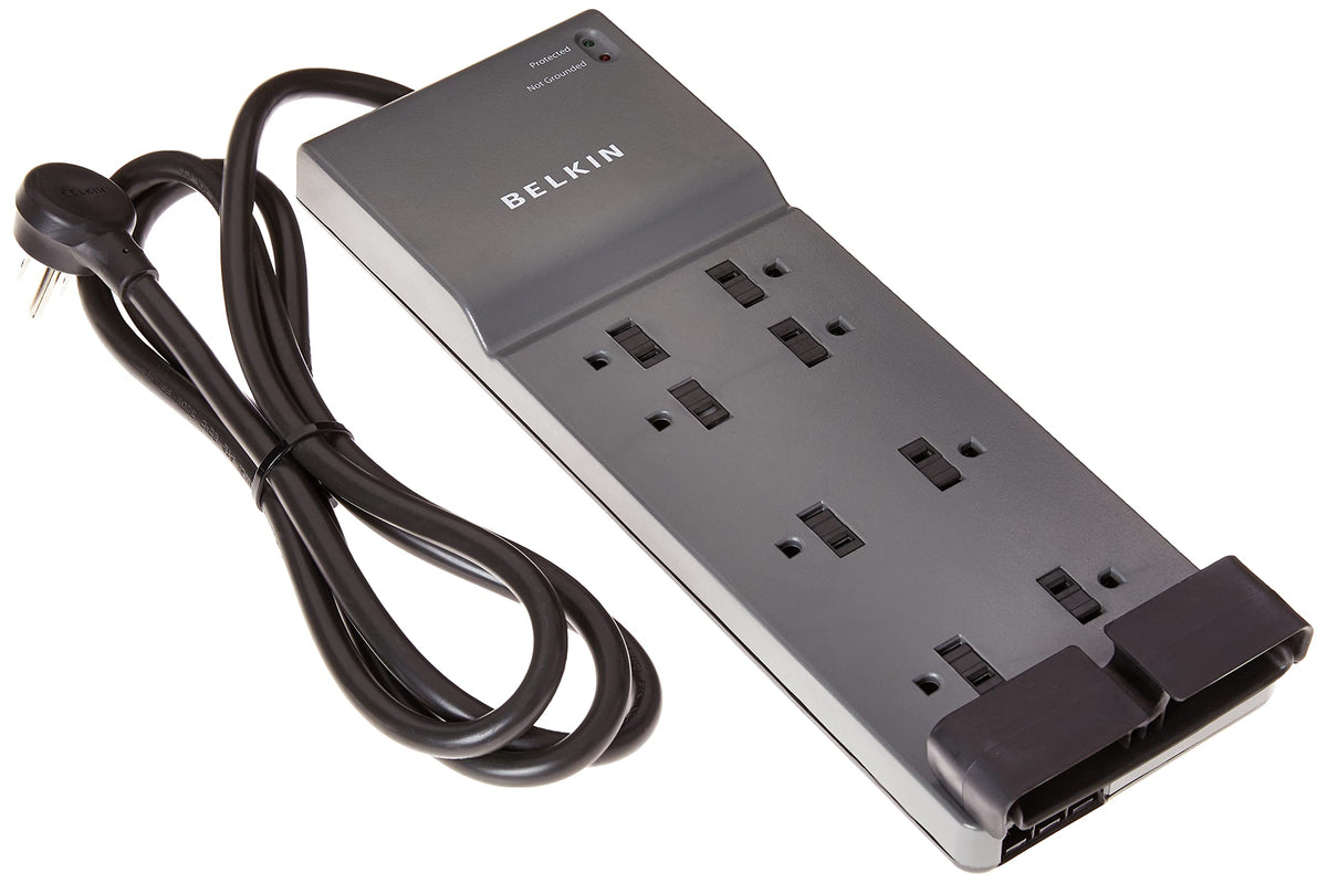 Belkin 8-Outlet Power Strip Surge Protector W/Flat Plug, 6Ft Cord - Ideal For Computers, Home Theatre, Appliances, Office Equipm