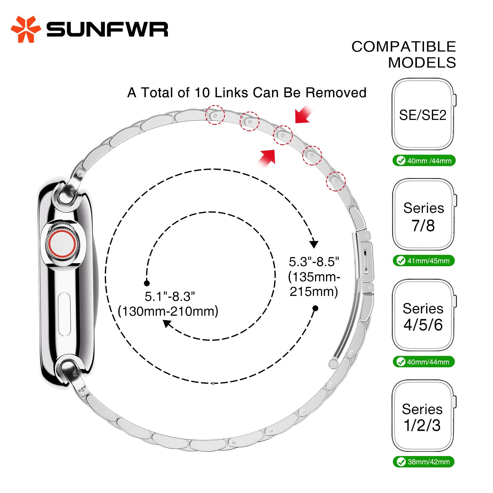 Sunfwr Compatible With Apple Watch Band 41Mm 40Mm 38Mm For Women Men, Stainless Steel Metal Iwatch Band With Case For Apple Watc