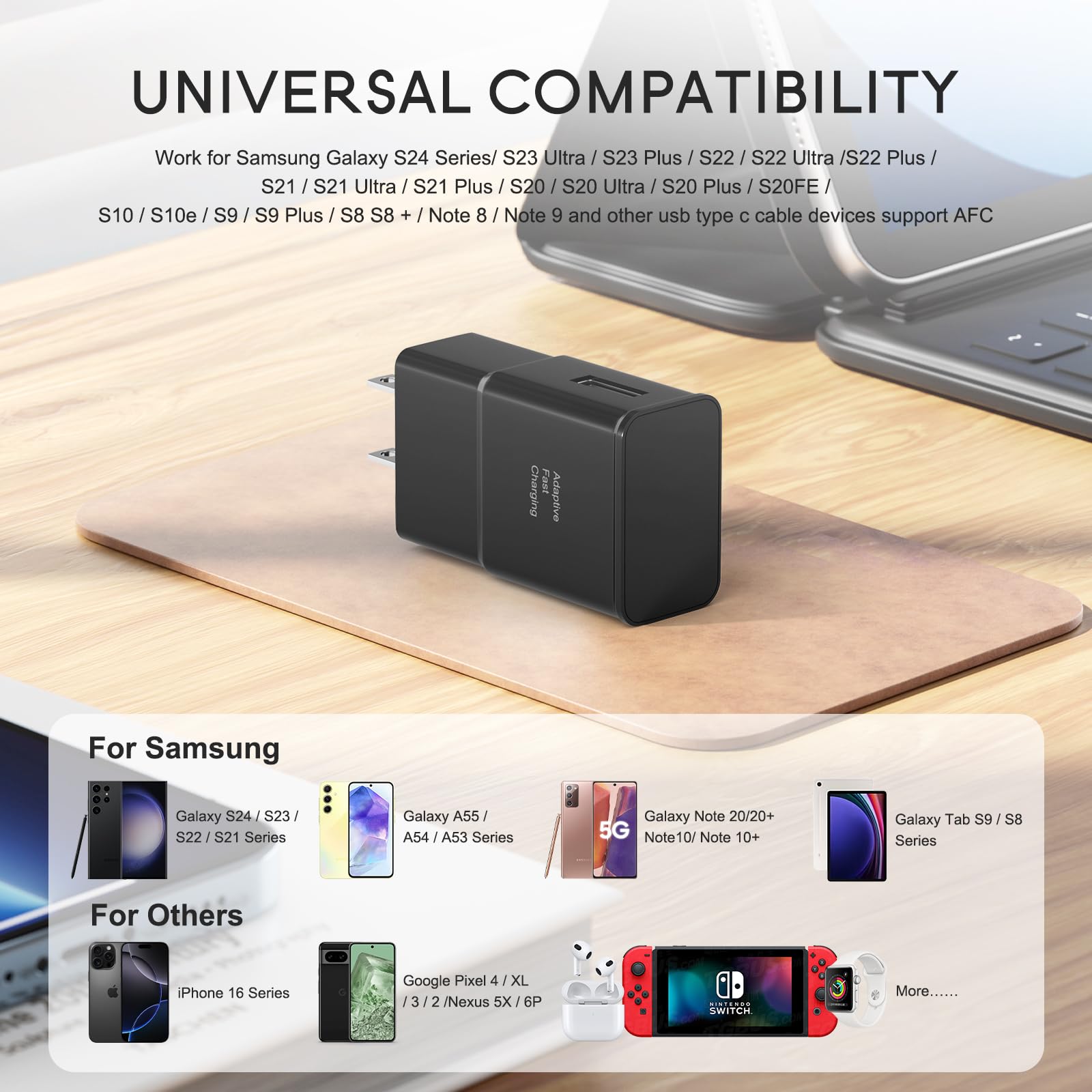 Samsung Adaptive Fast Charging Adapter Quick Charge Charging Block Wall Charger Plug Compatible With Galaxy S25/S25+/S24/S24+/S2