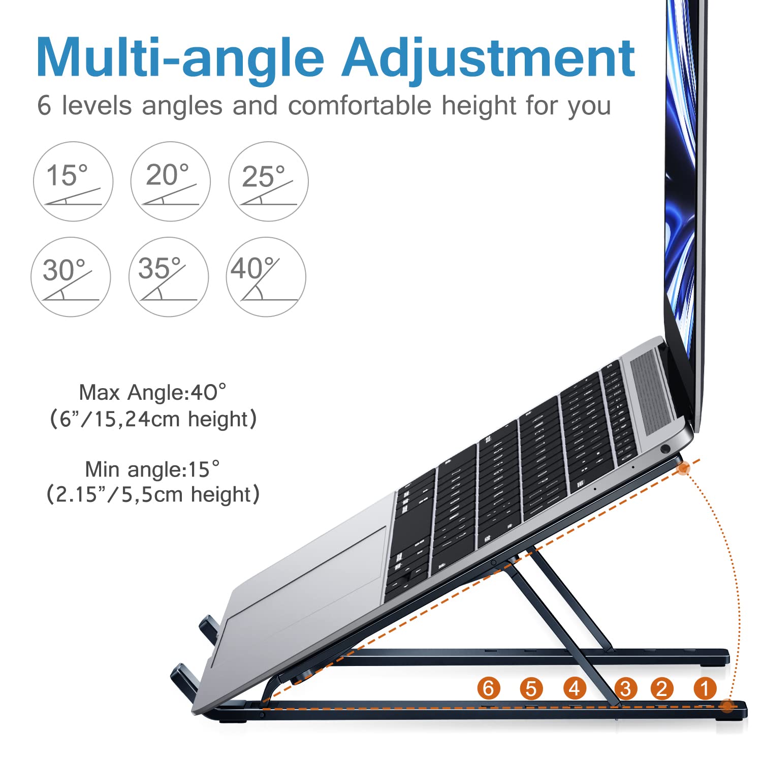 Ivoler Laptop Stand, Laptop Holder Riser Computer Tablet Stand, 6 Angles Adjustable Aluminum Ergonomic Foldable Portable Desktop Holder Compatible With Macbook,Ipad 10 15.6� Midnight Blue
