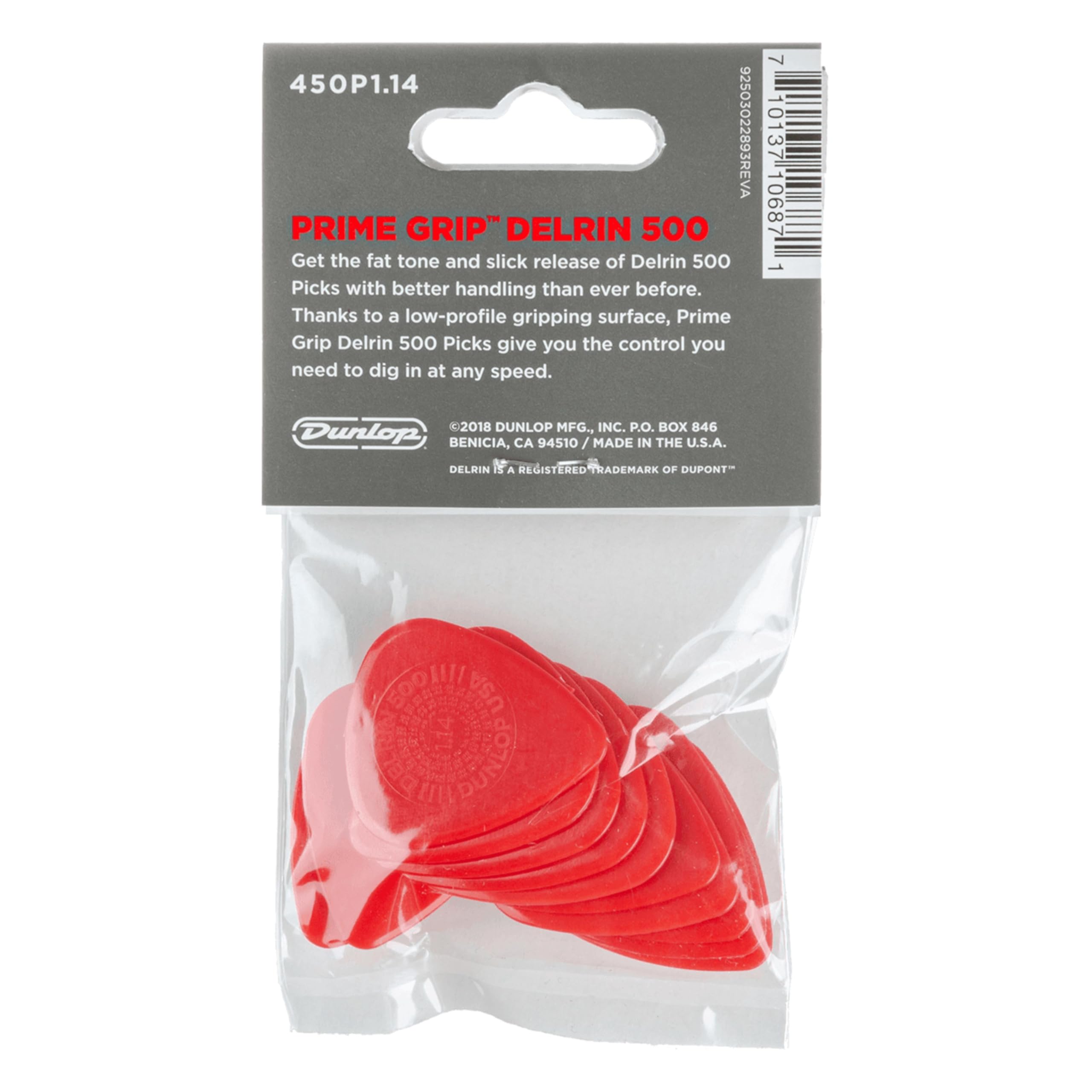 Jim Dunlop Delrin 500 Prime Grip 1.14Mm Guitar Picks (450P1.14)