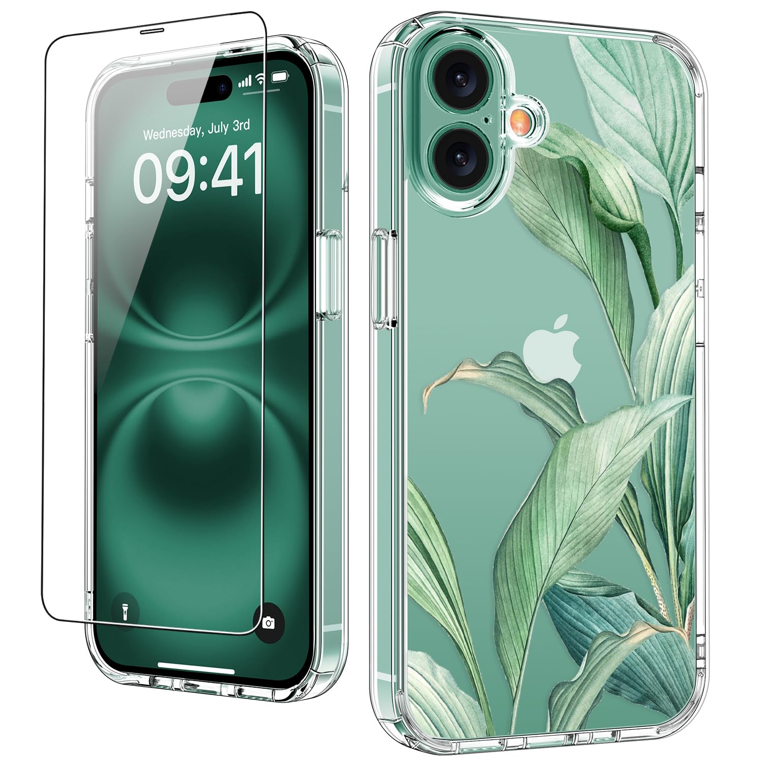 Luhouri For Iphone 16 Plus Case With Screen Protector   Crystal Clear Cover  Fashionable Pattern Design  Wireless Charging  Slim