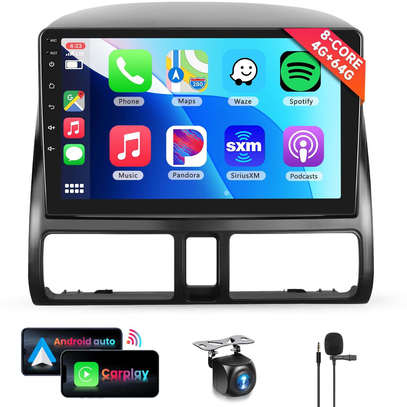 8 Core 4G+64G Car Stereo Radio For Honda Crv 2002 2006 With Wireless Carplay Android Auto, 9 Inch 1280 * 720P Ips Touch Screen H