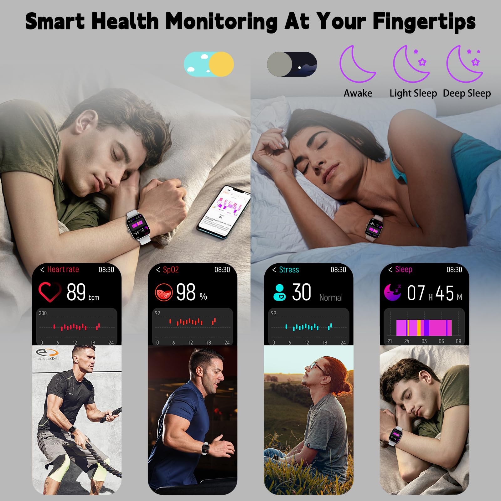 Smart Watch For Women Men(Answer/Make Call), Smartwatches With Heart Rate/Spo2/Sleep/Stress Monitor, Ip68 Waterproof Activity Tr