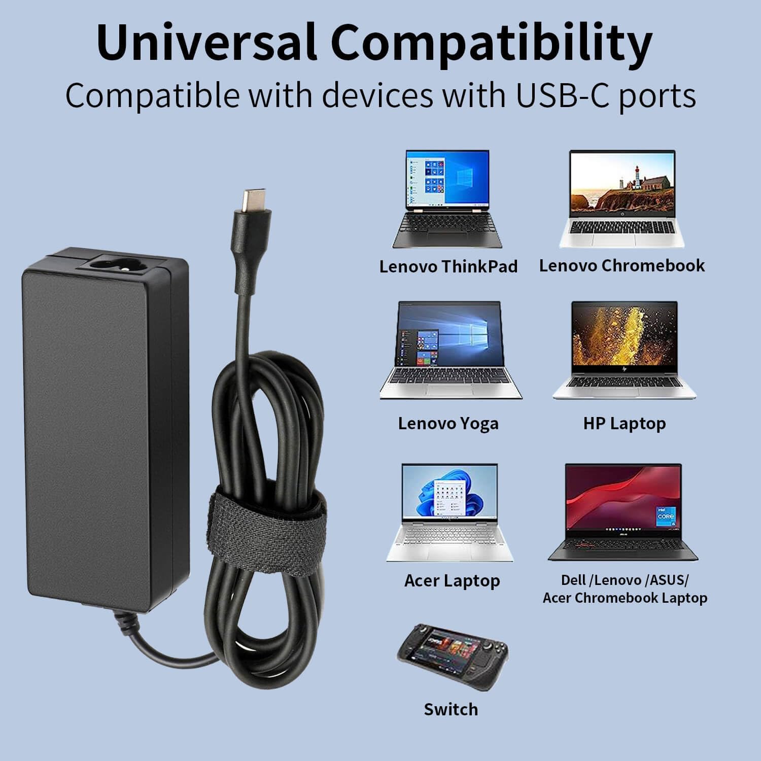 Universal 45W Chromebook Charger Usb C,Laptop Charger Type C For Hp Chromebook Charger,Replacement For Hp, Dell, Lenovo, Acer, A