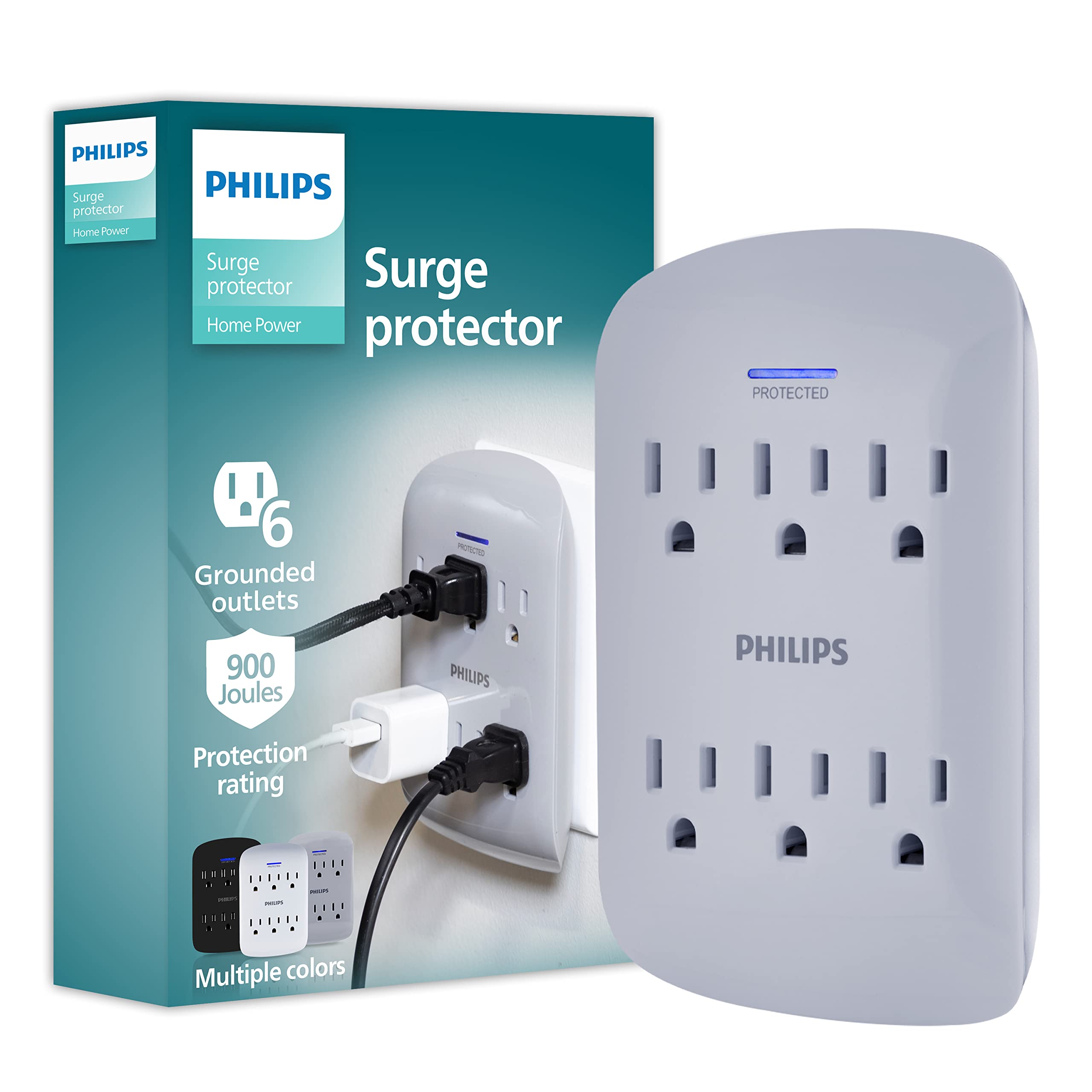 Philips Philips 6 Outlet Extender Surge Protector, 900 Joules, 3 Prong, Space Saving Design, Protection Indicator Led Light, 1 P