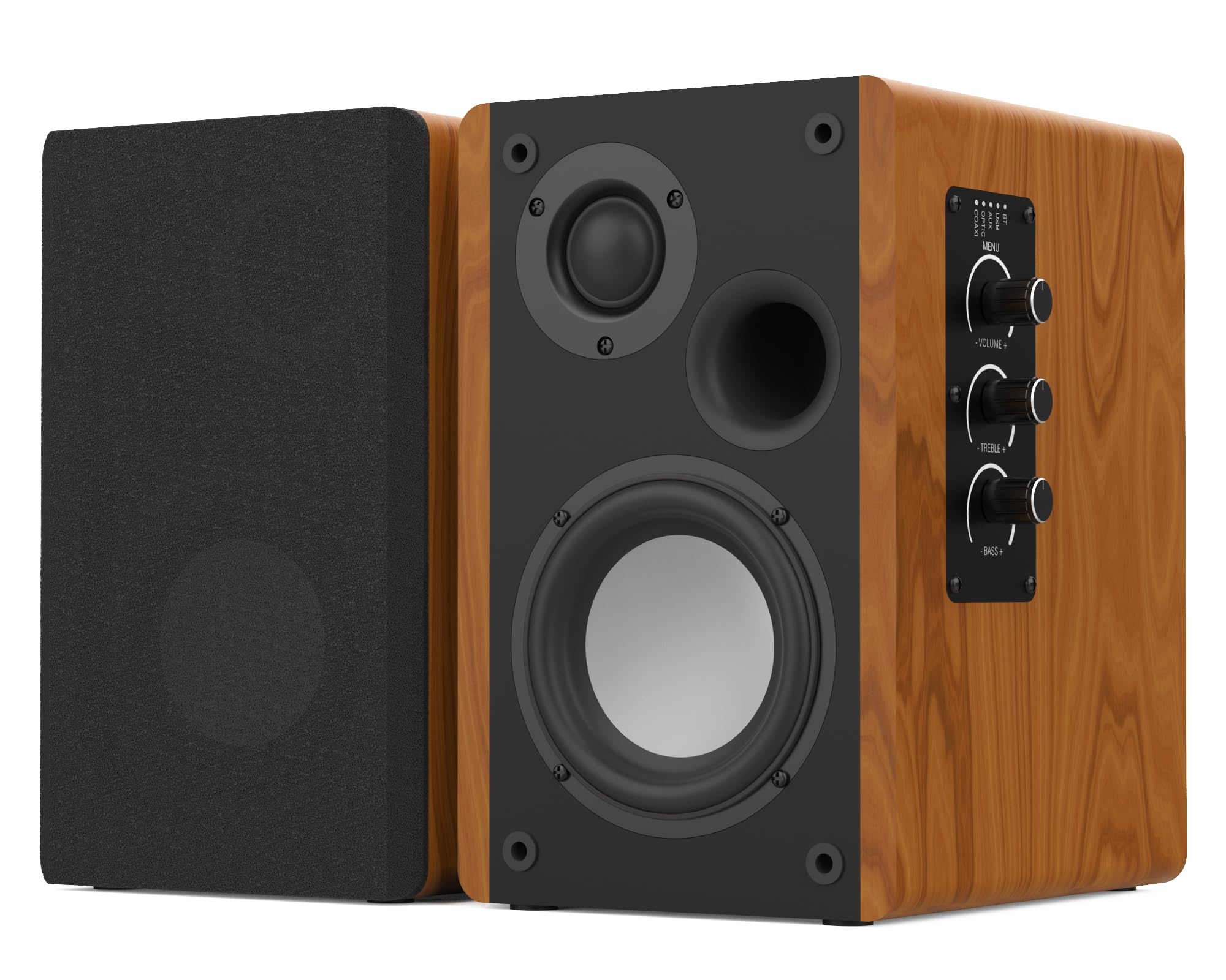 TECHFROG 80W RMS Active Bookshelf Speakers, Wood Grain