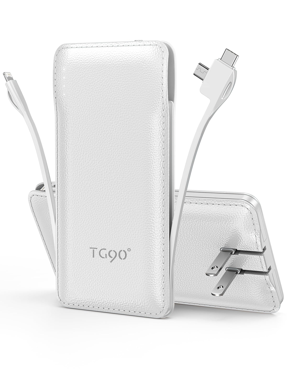 Tg90 Portable Charger Power Bank With Built-In Foldable Ac Wall Plug And Cables,10000Mah Usb C External Battery Charger Compatib
