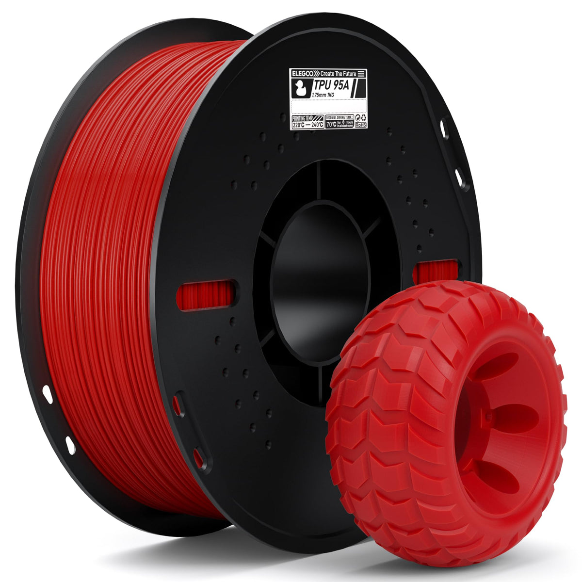 ELEGOO TPU Filament 1.75mm Red 1KG, 95A Flexible Soft 3D Printing Fila ...
