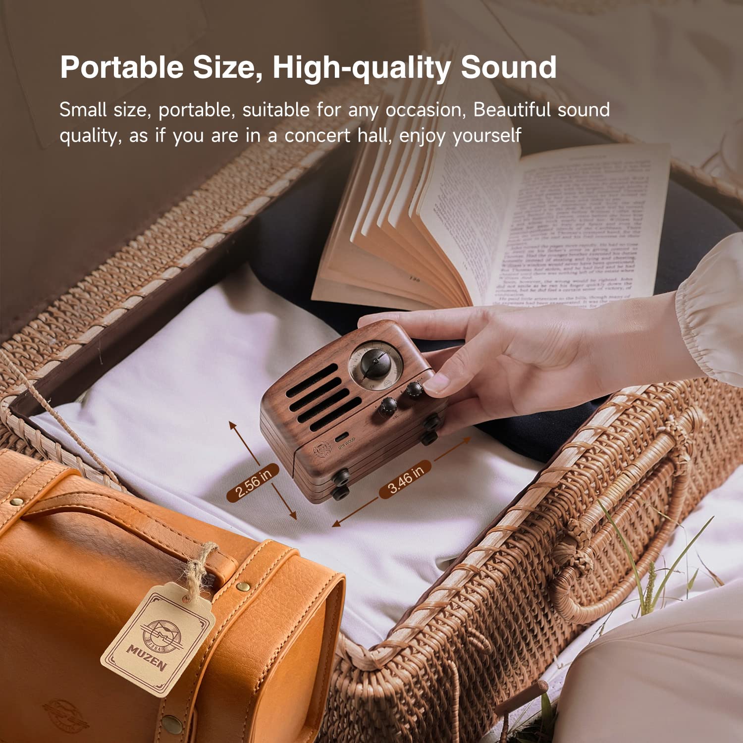 Muzen Portable Bluetooth Speaker, Walnut Wood, FM Radio, 10h+ Playtime, 92X65X56mm, Model 11021010472