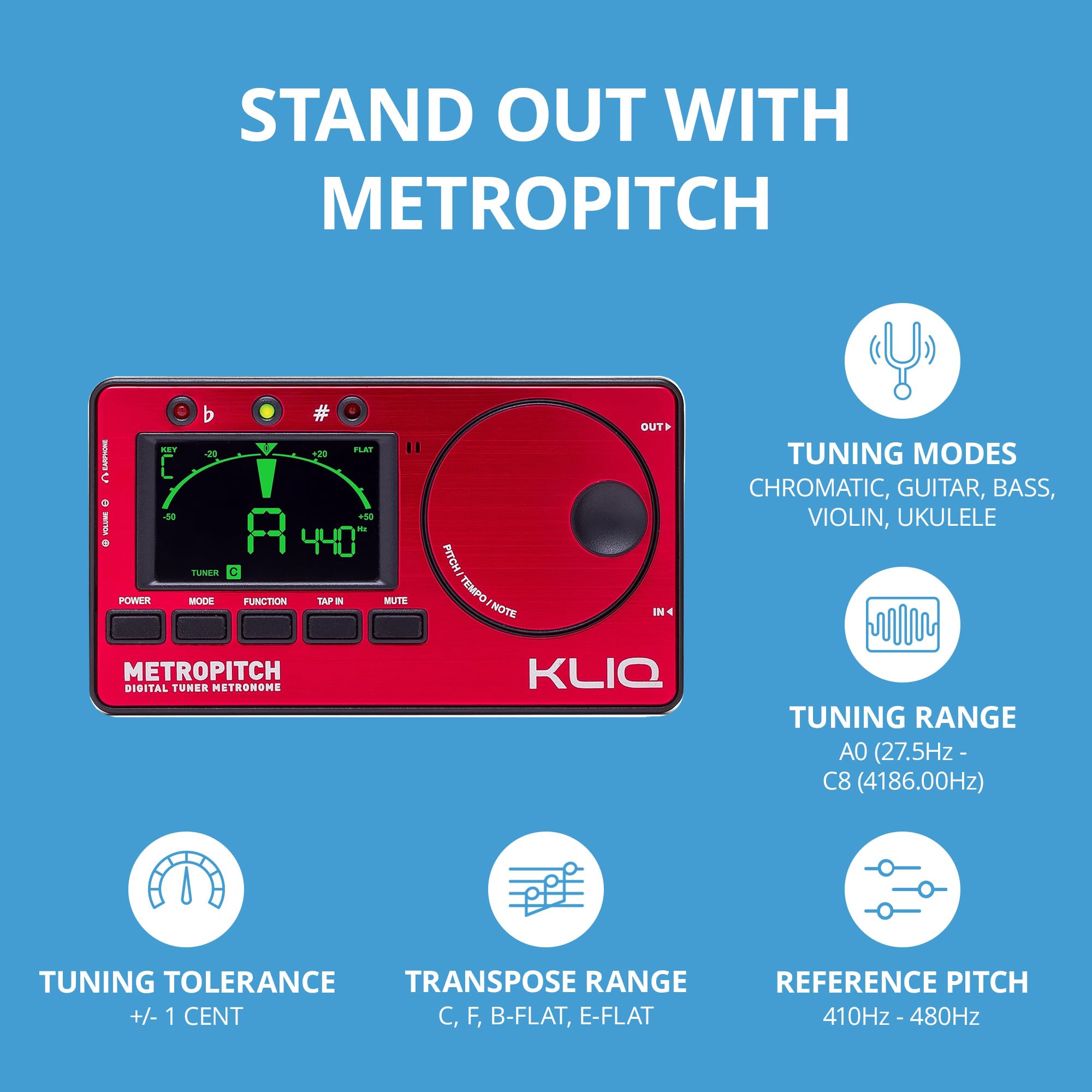 Kliq Metropitch   Metronome Tuner For All Instruments   With Guitar, Bass, Violin, Ukulele, And Chromatic Tuning Modes (Metropit