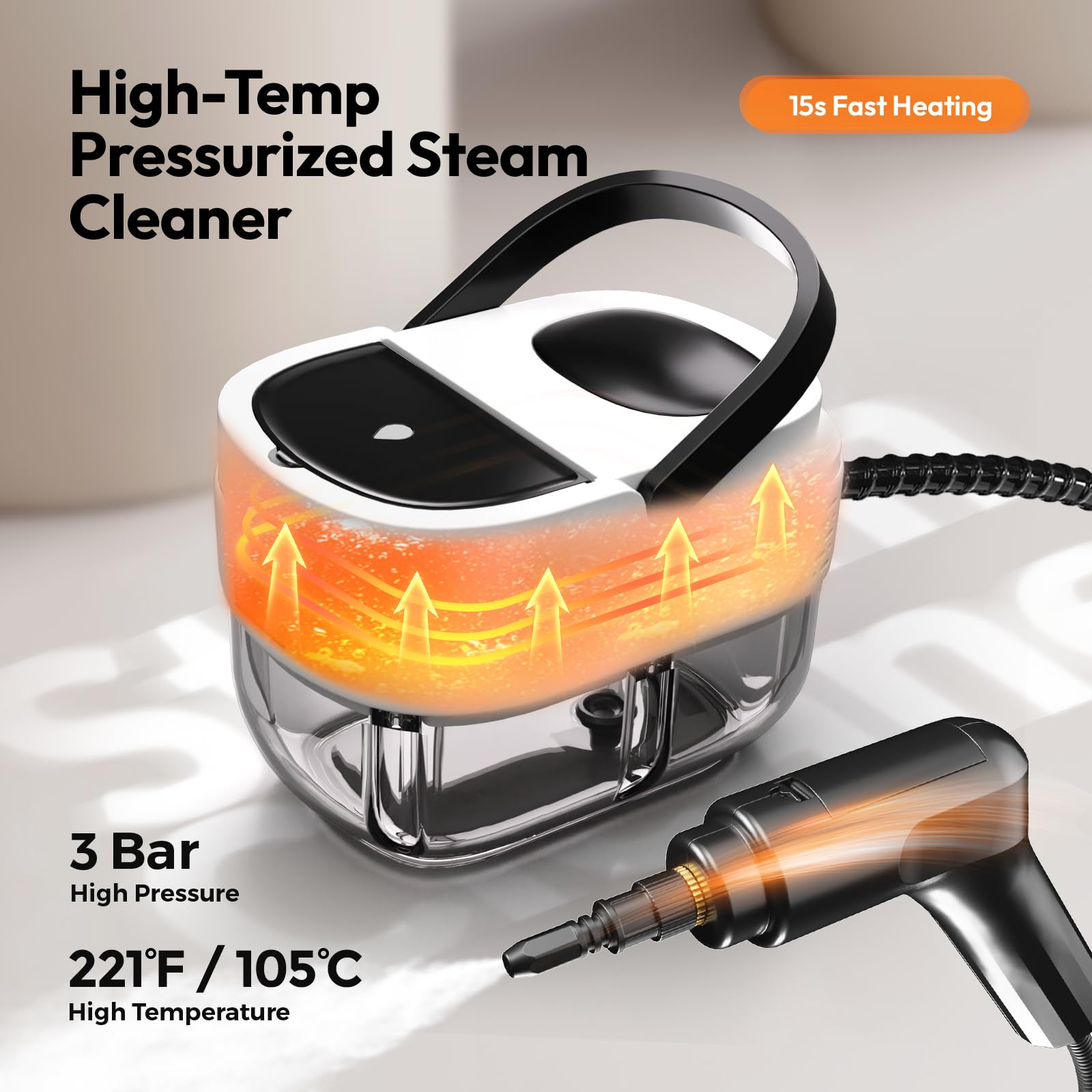 Steam Cleaner For Home, 2500W Steam Cleaner, High Pressure Steamer For Cleaning, 1.6L Water Tank, 3 Level Steam Control, High He