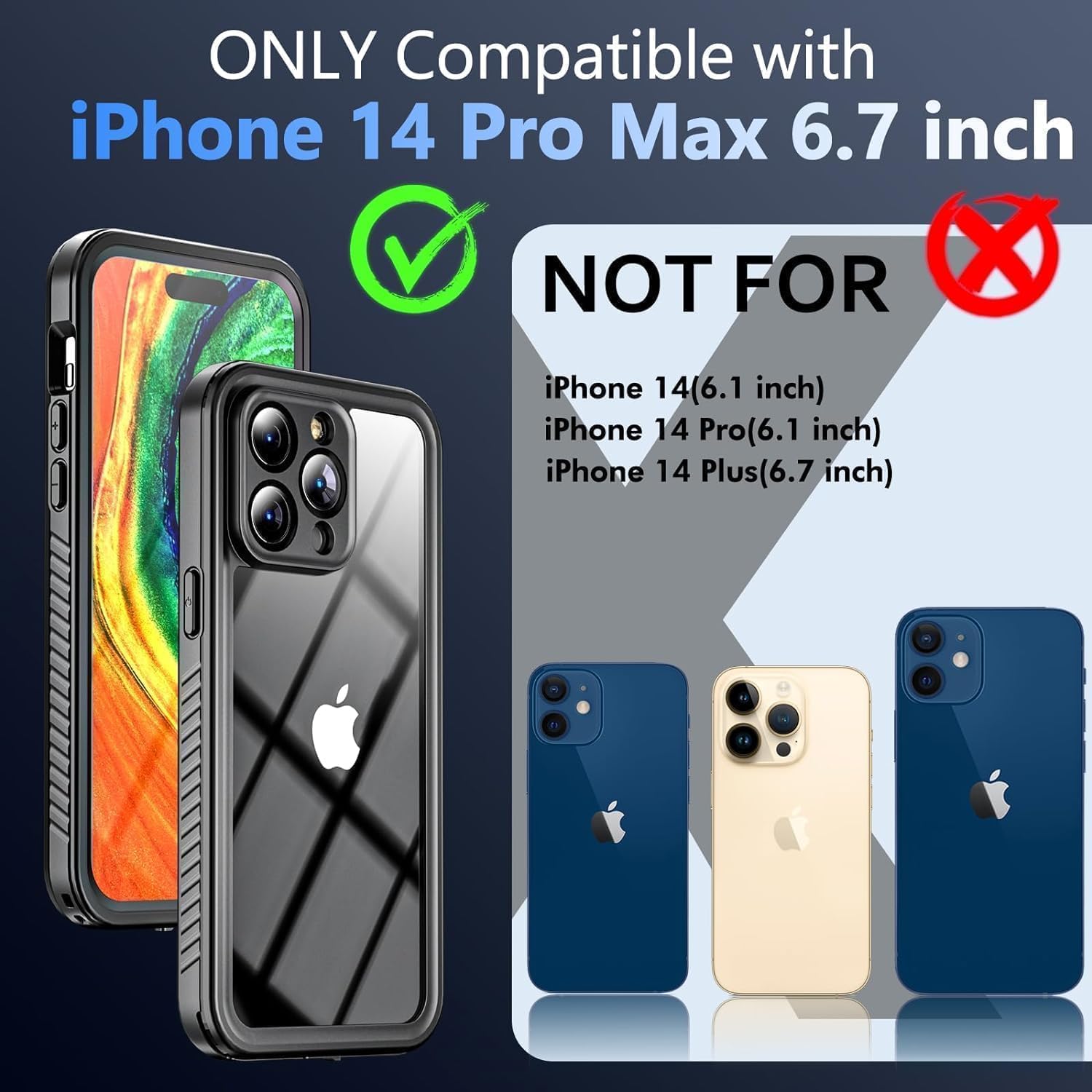 Moyac For Iphone 14 Pro Max Case. Ip68 Waterproof, Built-In Screen Protector & Glass Camera Protector, Full Body 360 Shockproof,