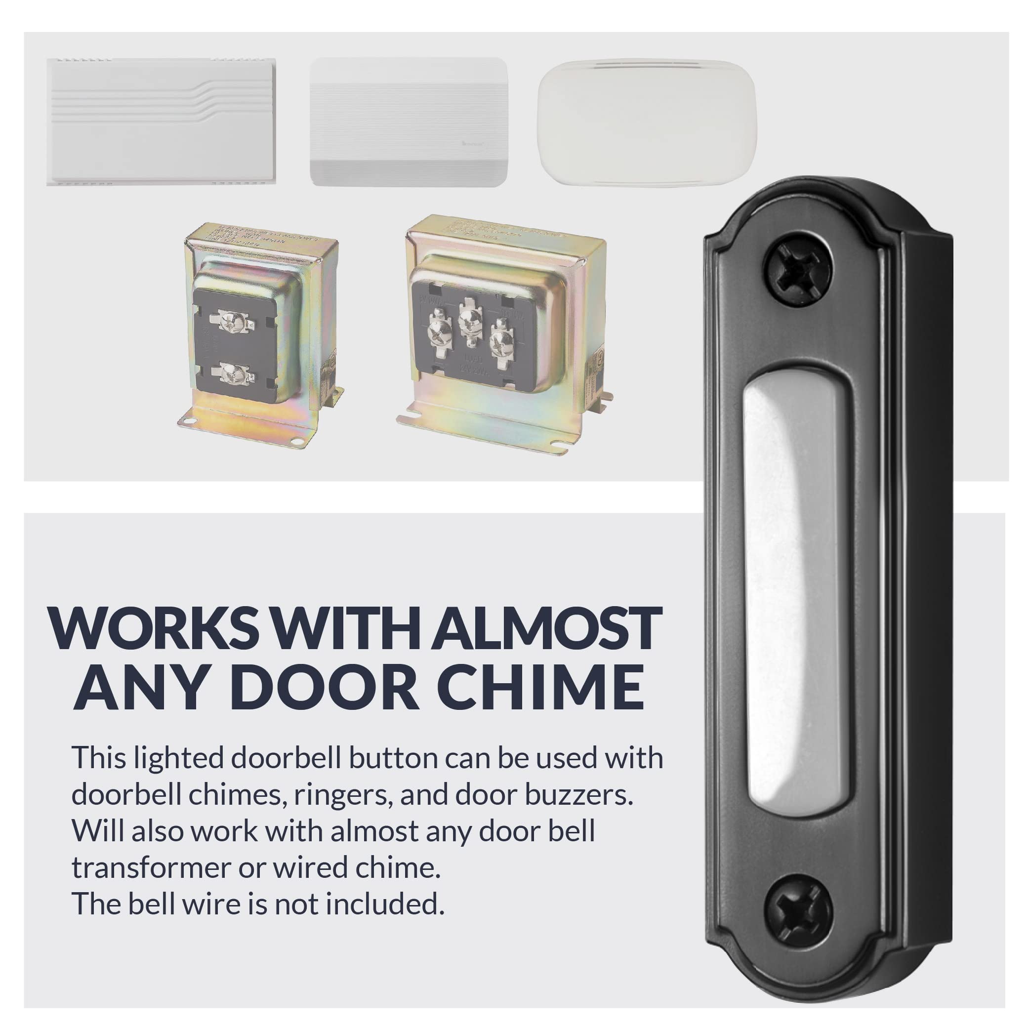 Newhouse Hardware Led Lighted Metal Door Chime Push Button (Black) | Surface Mount Lighted Door Bell Button | Replacement Wired