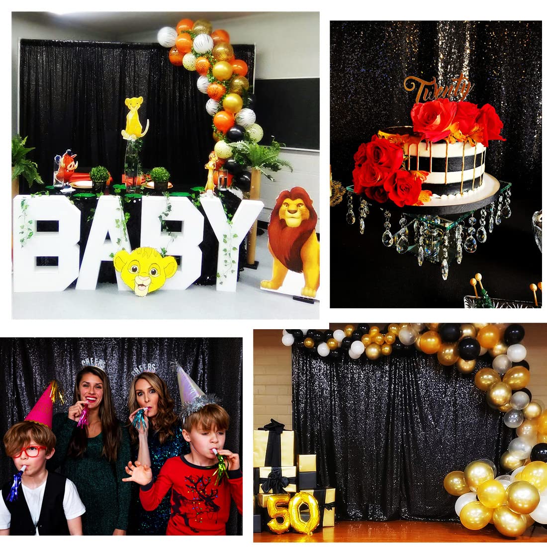 Poise3Ehome 6Ft X 8Ft Black Sequin Photography Backdrop Curtain For Party Decoration, Black