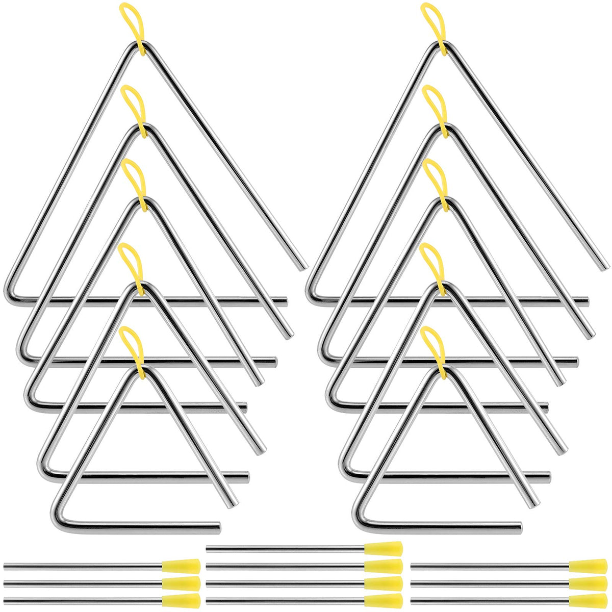 Zeonhak 10 Pack 5 Sizes Musical Steel Triangle Percussion Instrument With Striker, Triangle Music Instrument, Triangle Hand Perc