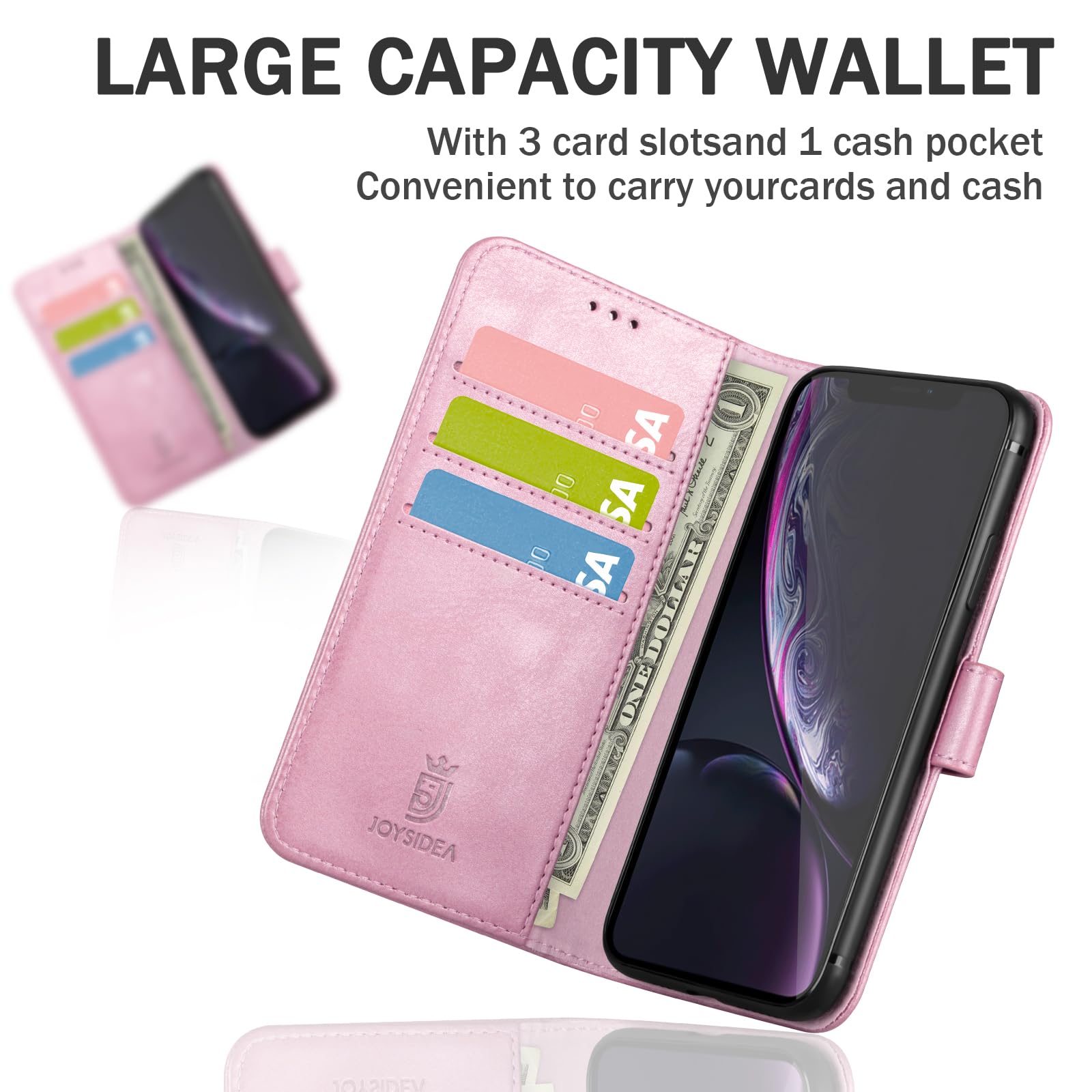 Joysidea Iphone Xr Wallet Case, Pu Leather Magnetic Flip Folio Phone Case With Credit Card Holder, Stand & Shockproof Cover For