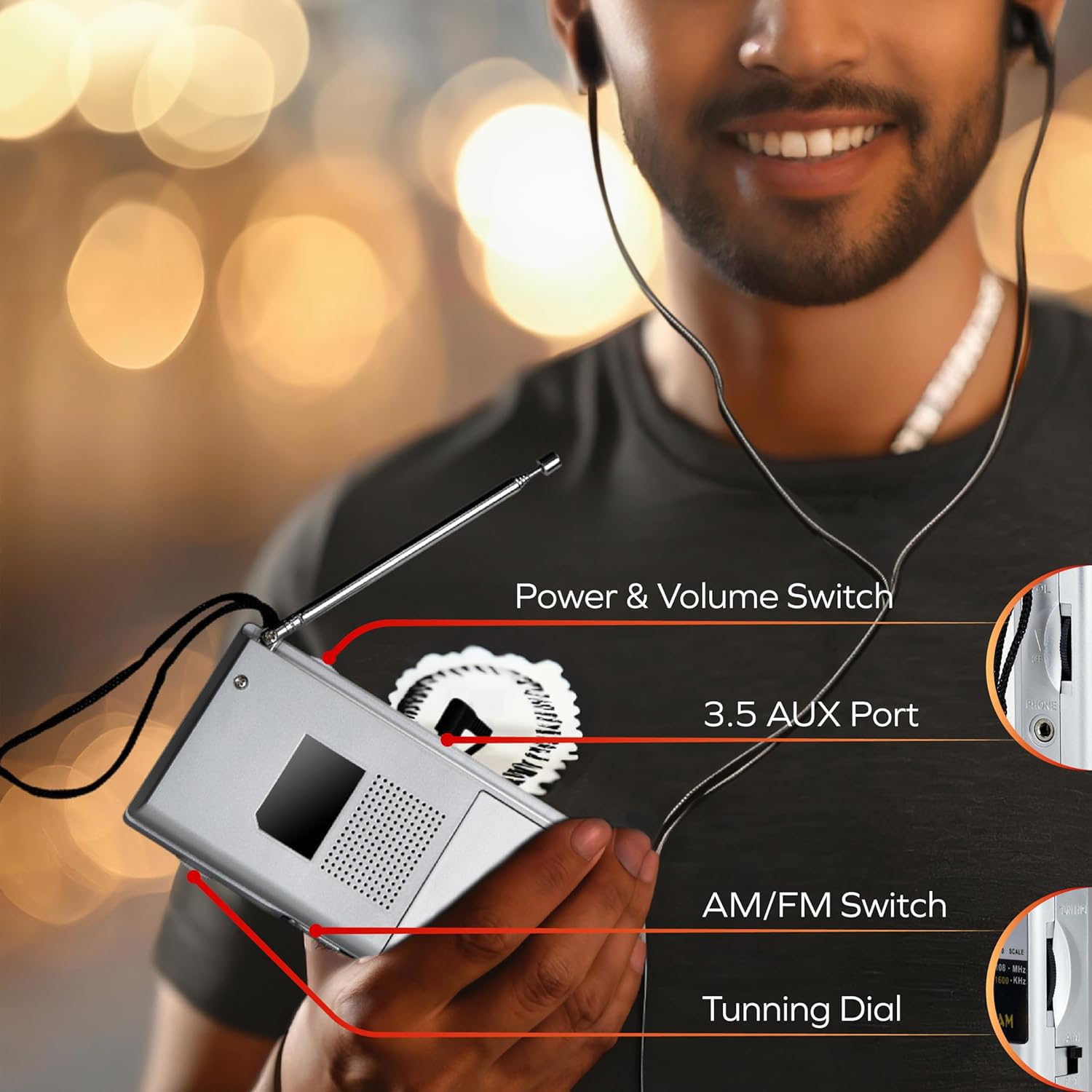 Coby Portable Radio, Am/Fm, Pocket Radio, 800-Hr Battery, Indoor Outdoor Mini Radio, Emergency Radio, Compact, Retro Transistor