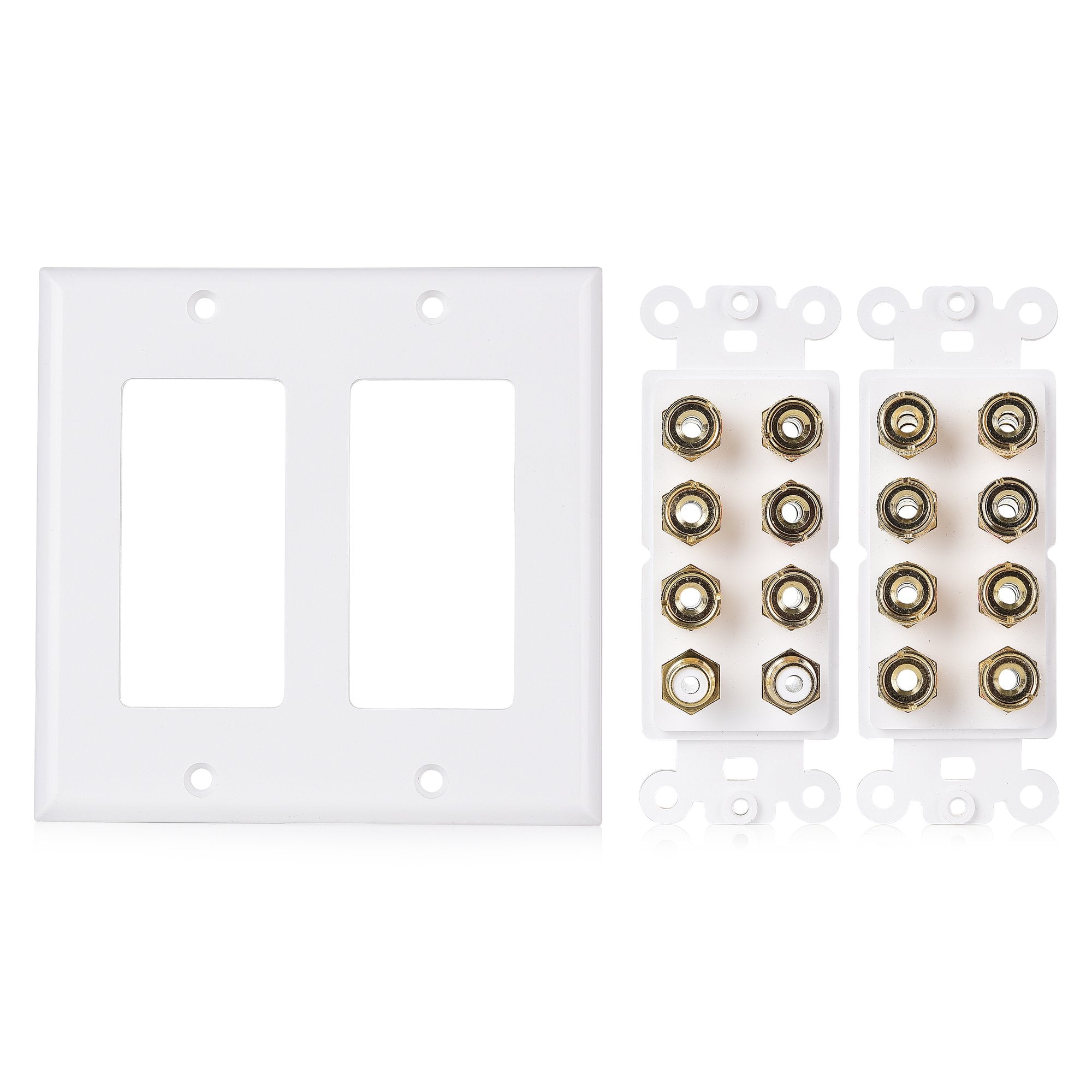 Cable Matters Double Gang 7.2 Speaker Wall Plate (Home Theater Wall Plate, Banana Plug Wall Plate) In White