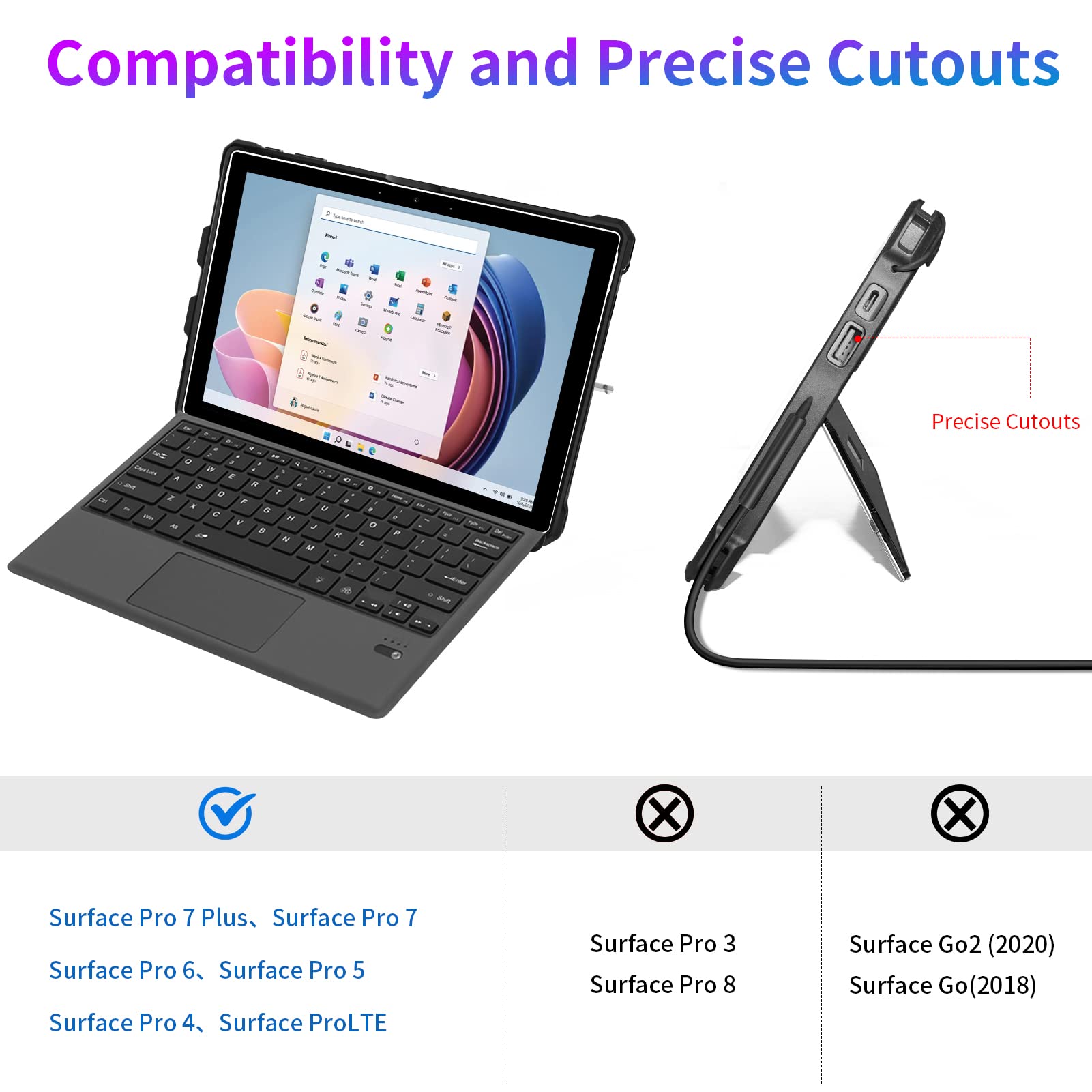 Case For 12.3 Microsoft Surface Pro 7+/Pro 7/Pro 6/Pro 5/Pro 4/Pro Lte Protective Rugged Cover Case, With Stylus Pen Holder And